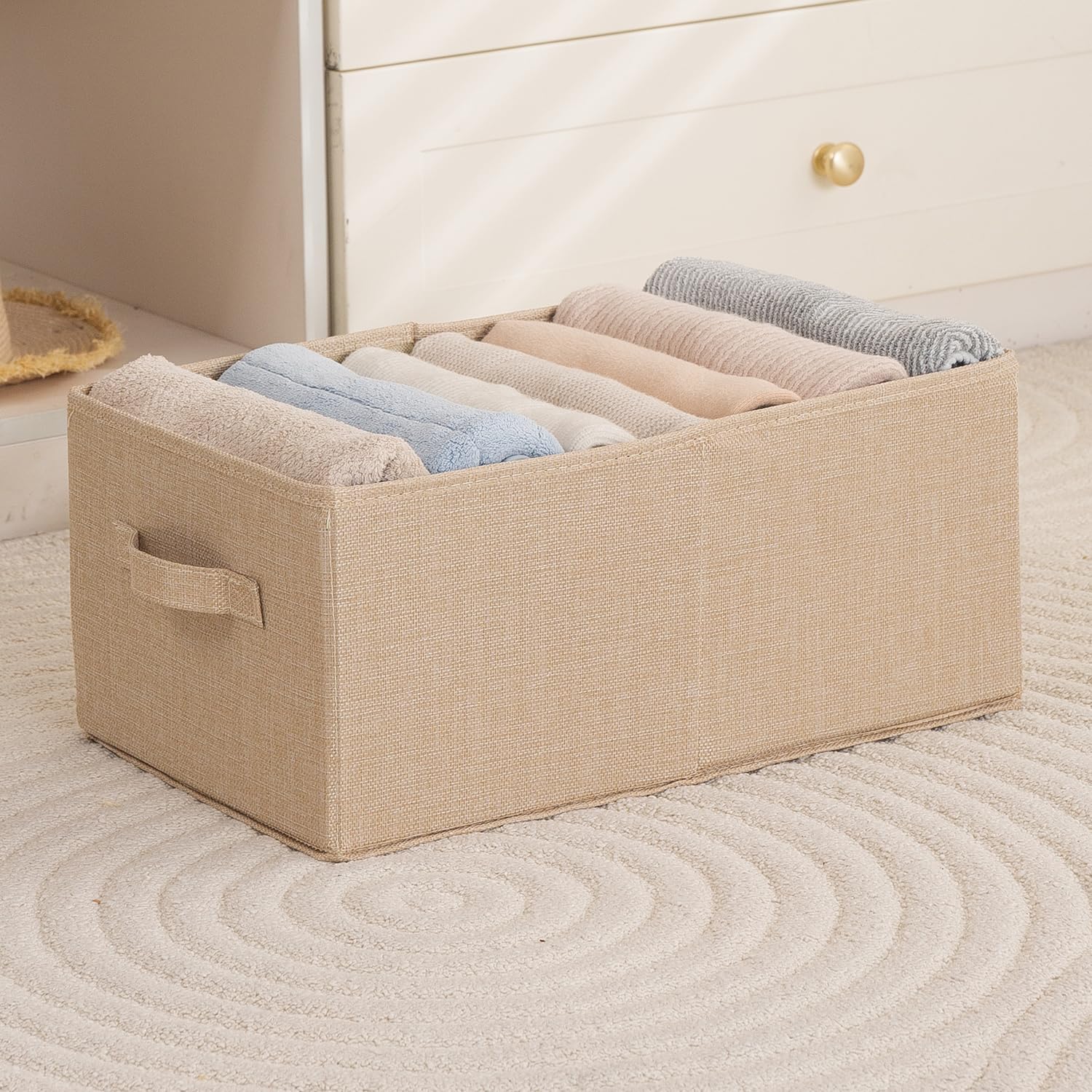 Hokipo Fabric Storage Box And Organiser For Clothes | Storage Bin For Wardrobe Fabric Organizers With Handle, Large, Pack Of 1 
