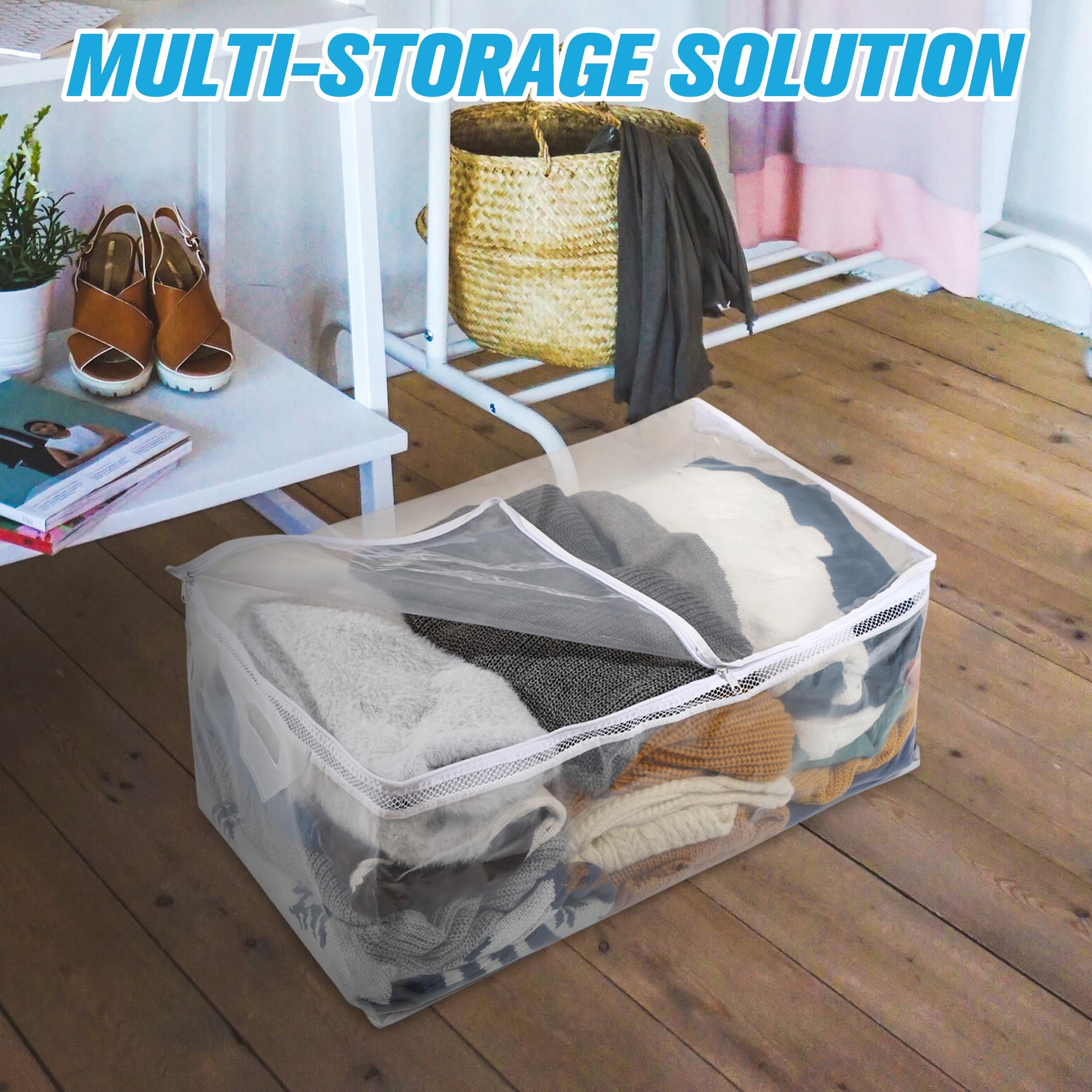 Hibag 20 Gallon Large Storage Bag For Clothes, Zipper Clothing Storage Bag, Clear Organizer With Reinforced Handles, For Comfort