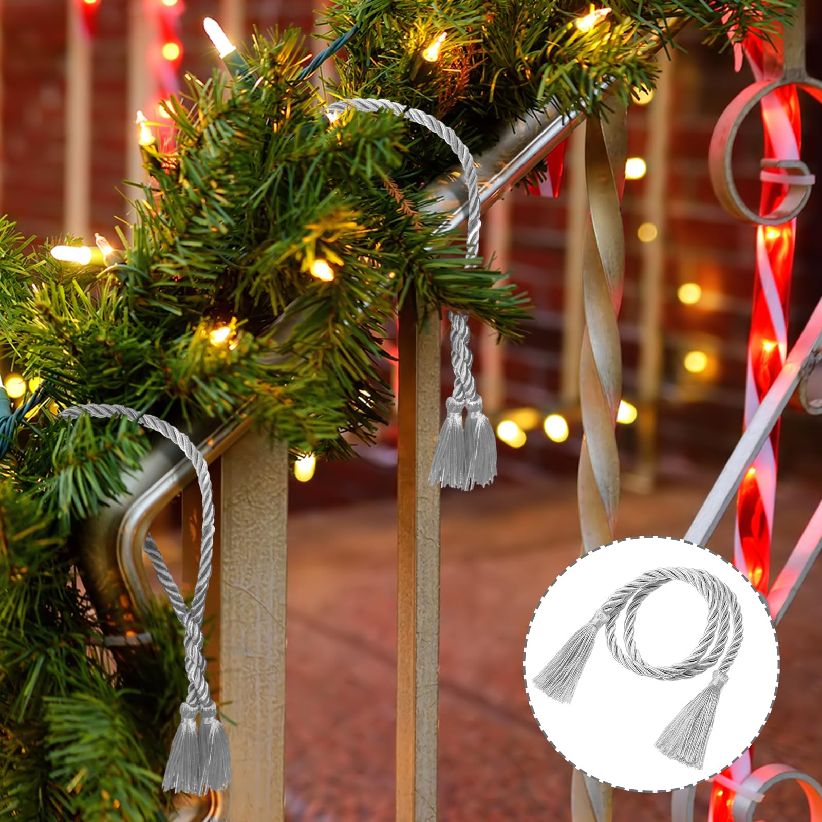 Dingion 20 Pcs Christmas Garland Decorative Banister Ties with Tassel 25.2 Inches Christmas Reusable Twist Ties for Garland Fire