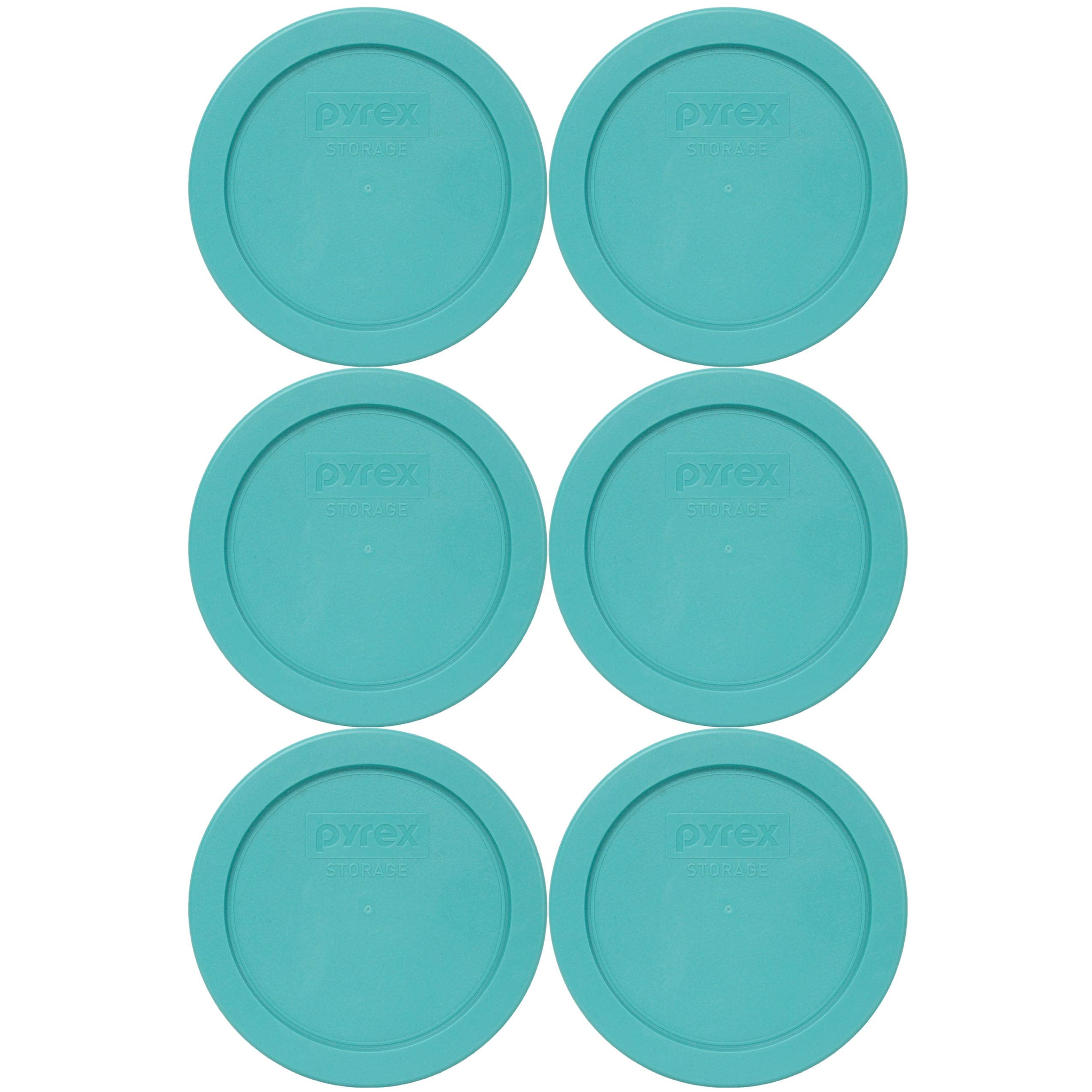 Pyrex 7200-Pc 2-Cup Turquoise Round Plastic Food Storage Lid, Made In Usa - 6 Pack