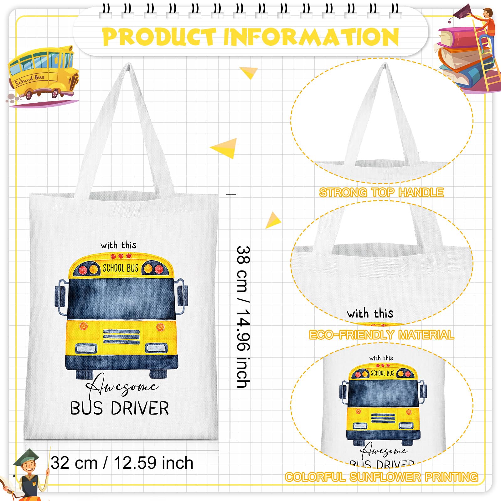 Unittype 4 Pieces School Bus Driver Appreciation Gifts Bus Driver Tote Bags Bulk Girls Makeup Bags Back To School Gifts Thank Yo