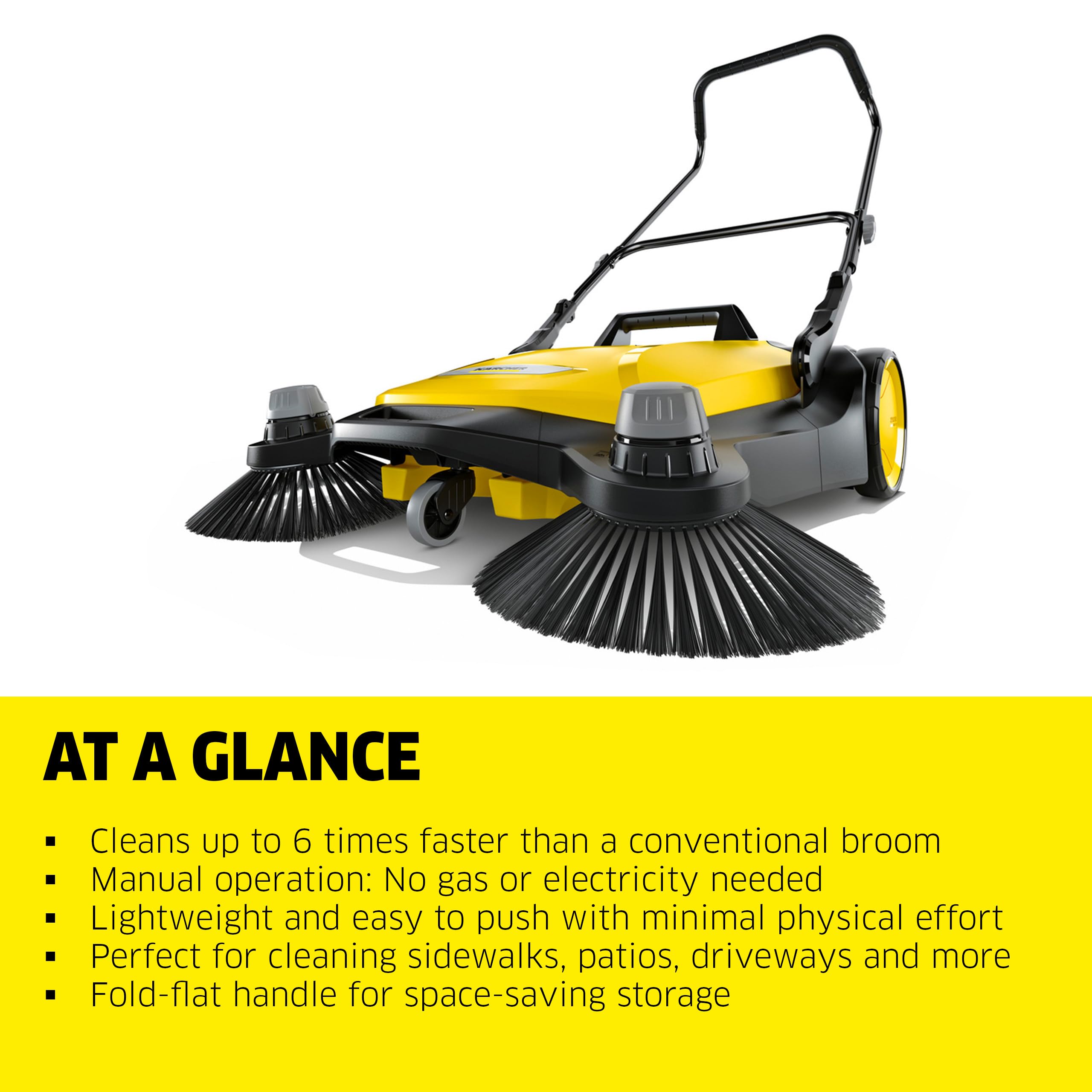 Krcher - S 6 Twin Walk-Behind Outdoor Hand Push Floor Sweeper - 10 Gallon Capacity - 33.9'' Sweeping Width - Sweeps up to 32,300