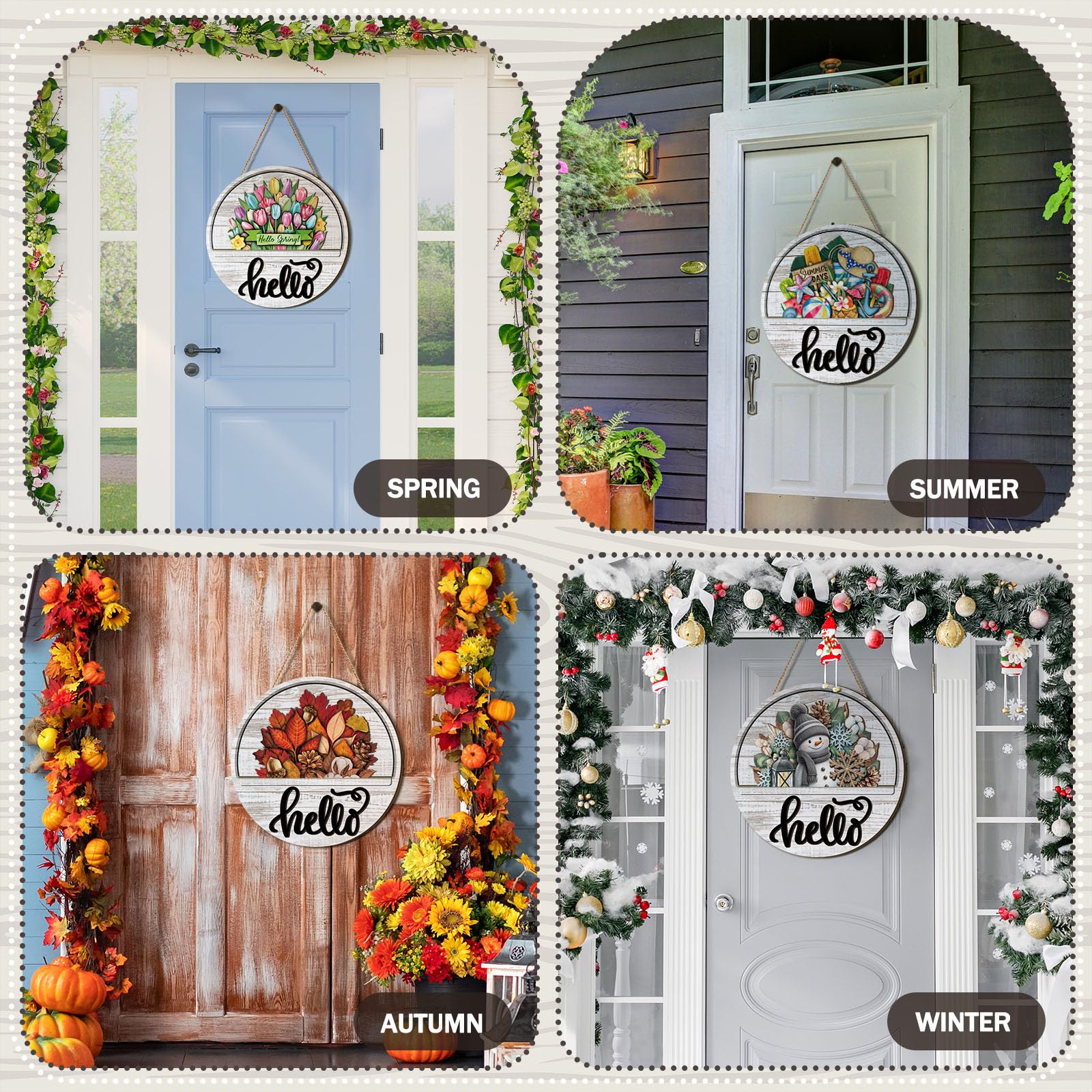 Yousoontic 17 Pcs 12 Inch Magnetic Welcome Door Sign Interchangeable Front Door Decor Rustic Christmas Seasonal Hanging Sign Tha