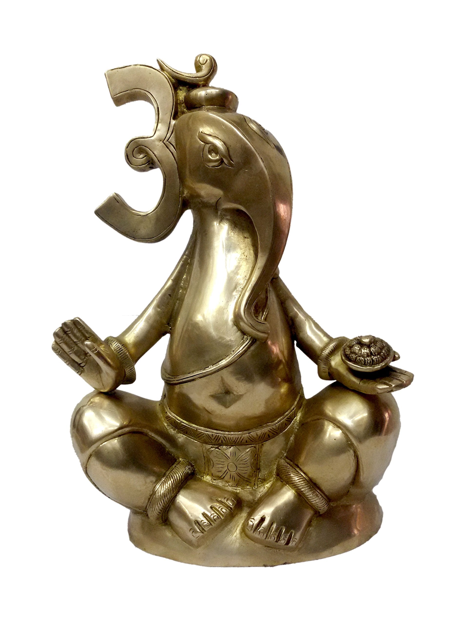 Kalarambh Brass Om Ganesha/Ganesh/Ganpati Idol Murti Statue For Home Pooja Puja Mandir Decor Collectible Handicraft Art, Yellow,
