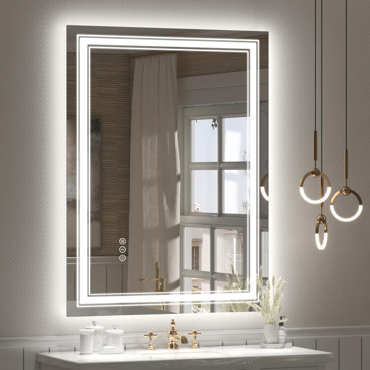 Golomo 24X36 Led Bathroom Mirror With Lights, Led Dimmable Vanity Mirror For Wall, Backlit And Front Lighted Mirror, Anti-Fog, S