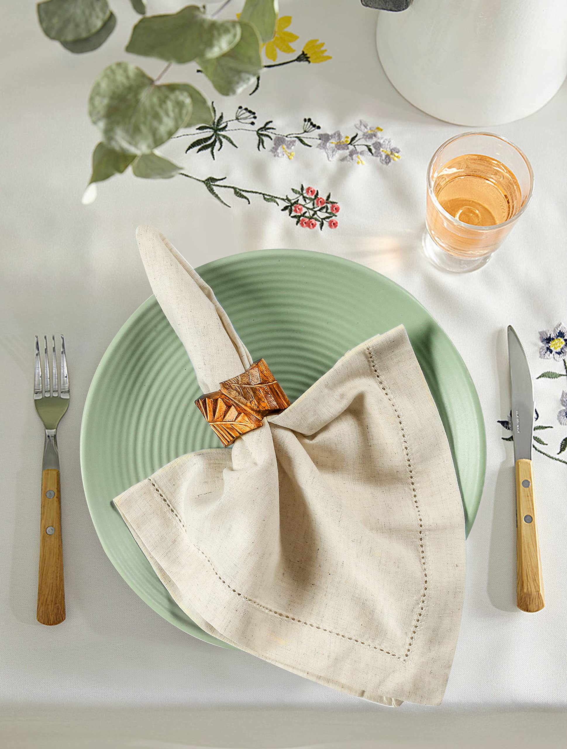 12-Pack Hemstitched Dinner Napkins Oversized 20X20 - Flax-Cotton Fabric Tailored With Mitered Corner - Ideal For Events And Regu