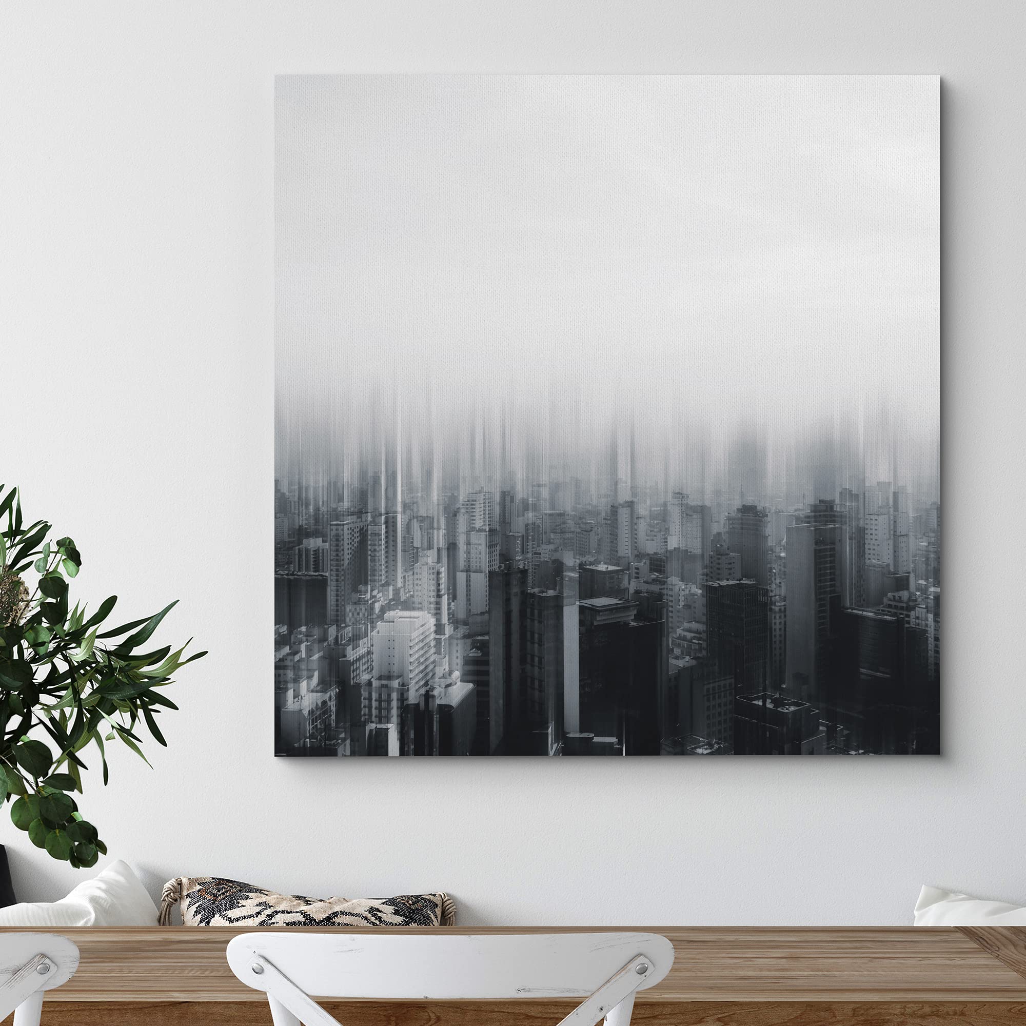 Wall26 Canvas Print Wall Art Blur Effect Black & White Cityscape Architecture & Maps Cities Photography Realism Chic Scenic Rela