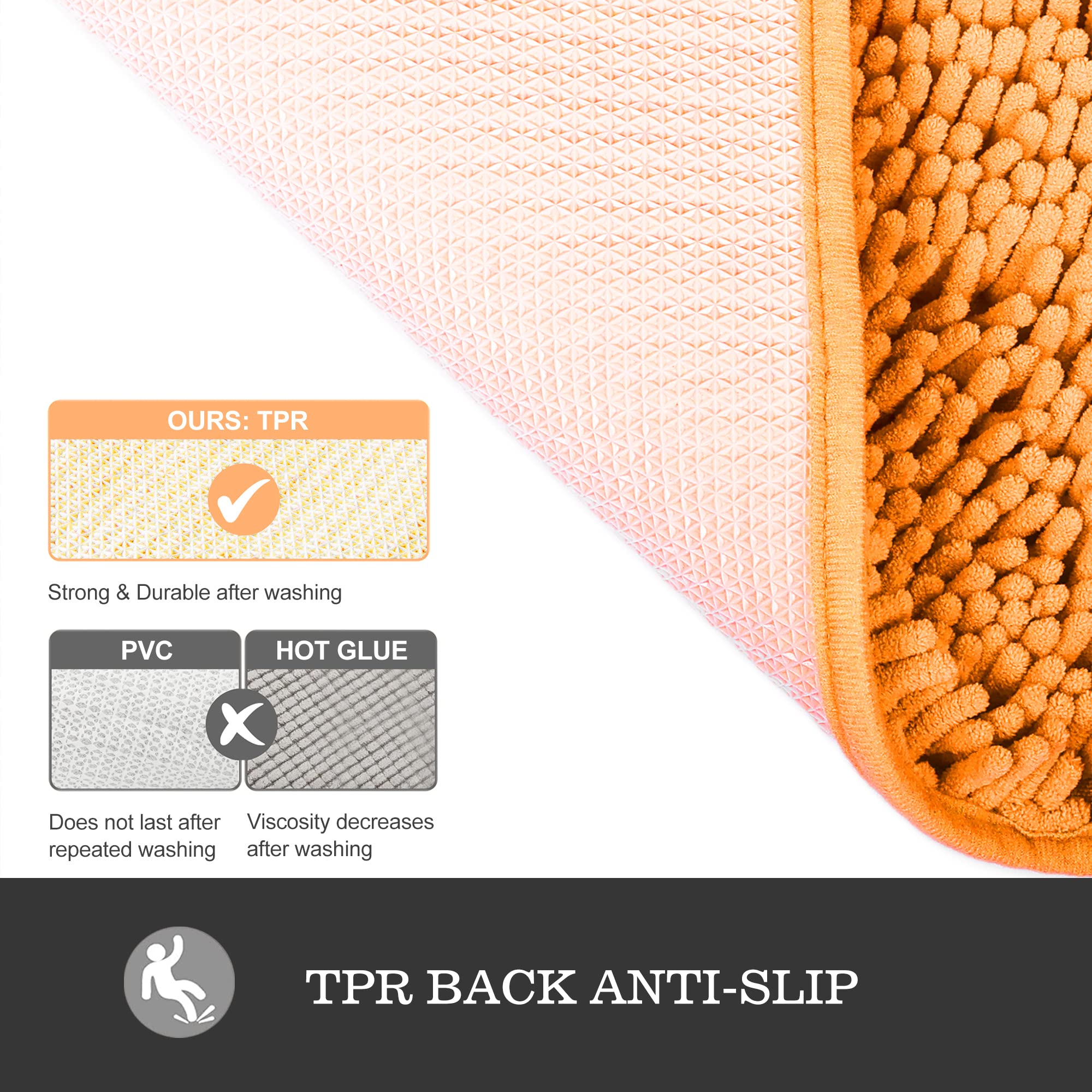 Yeaban Orange Bathroom Rugs - Thick Chenille Bath Mats | Absorbent And Washable Bath Rug Non-Slip, Plush And Soft Rugs For Bathr