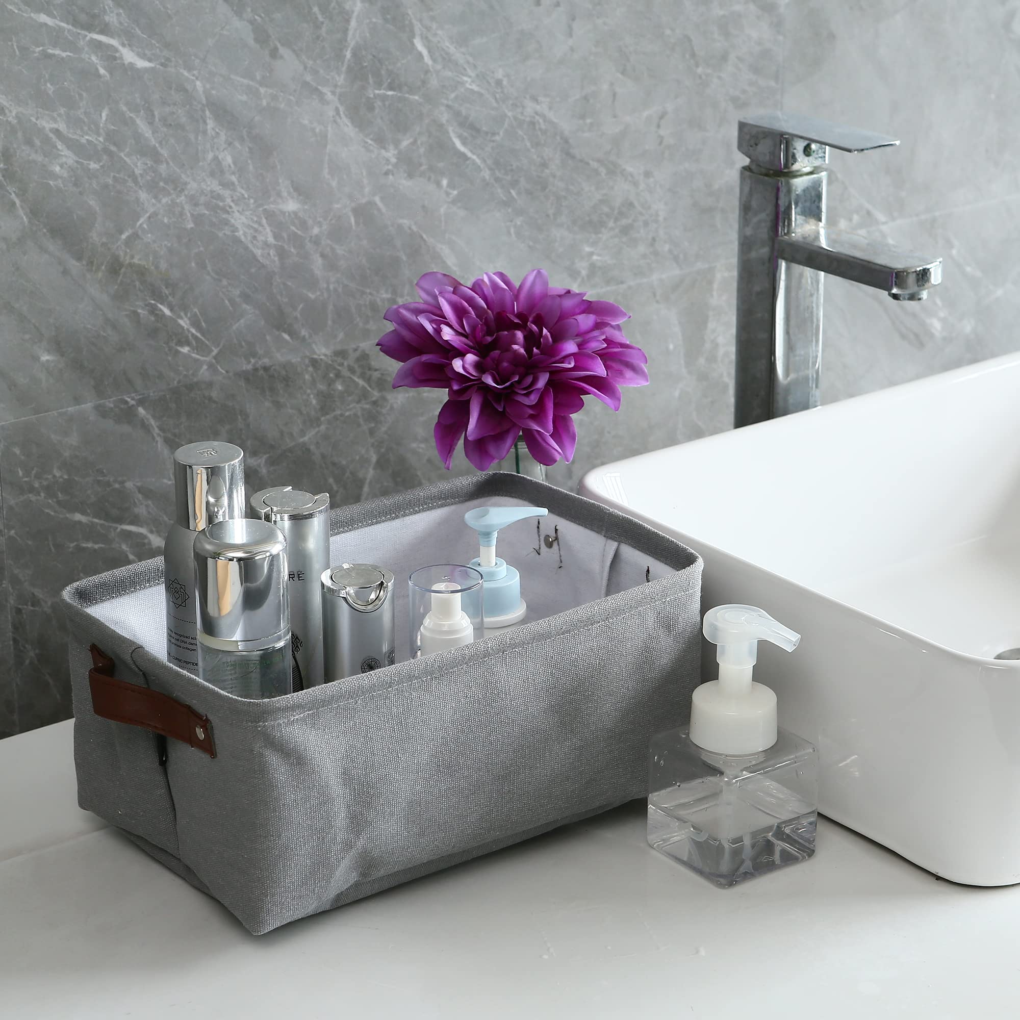 Hinwo 6-Pack Small Canvas Fabric Storage Baskets Set With Handles, Open Storage Bins, Cube Storage Organizer, Shelf Organizer Bi