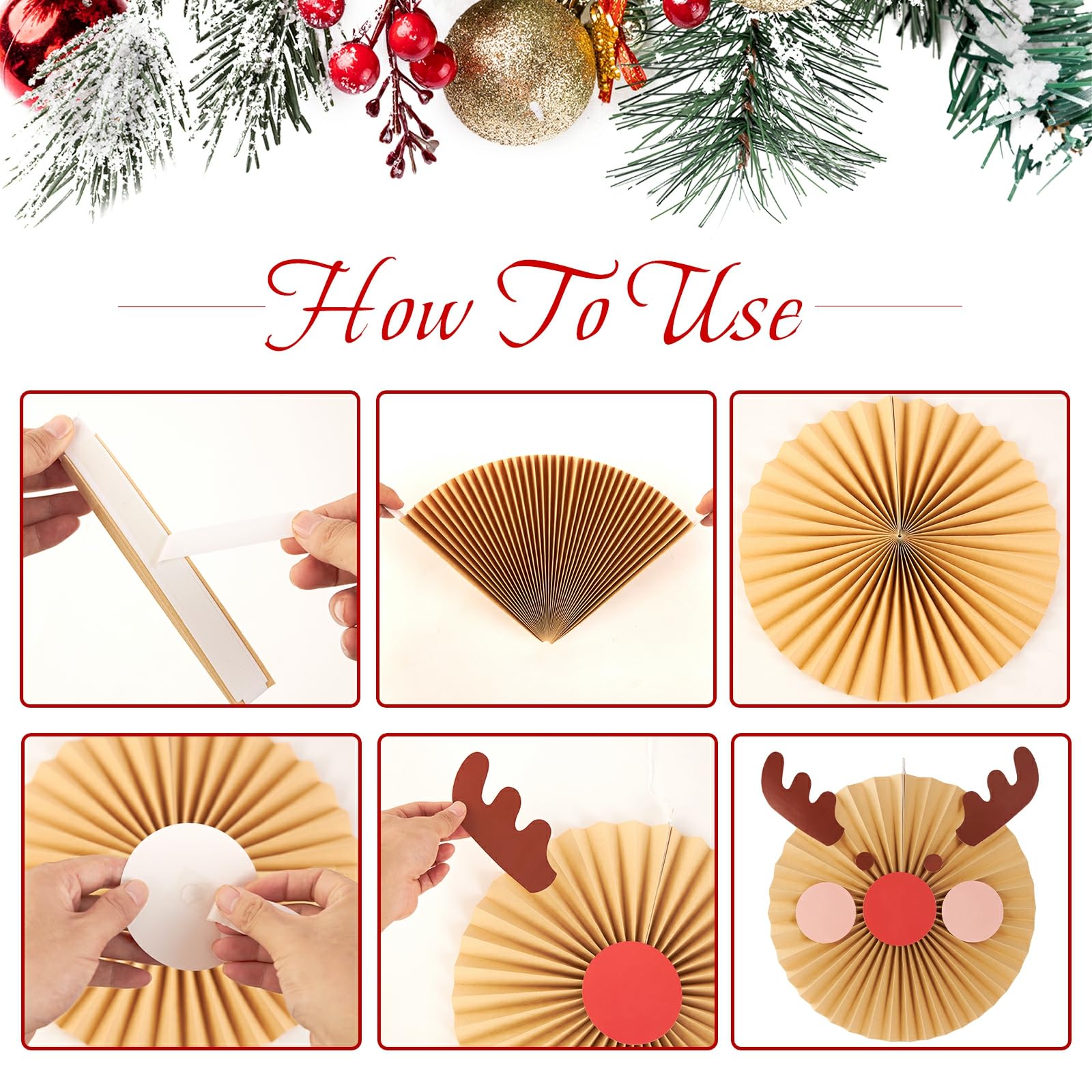 Christmas Hanging Paper Fans Decoration Red White Xmas Snowman Party Ceiling Hangings Deco Elk Tissue Paper Fans Decoration Set