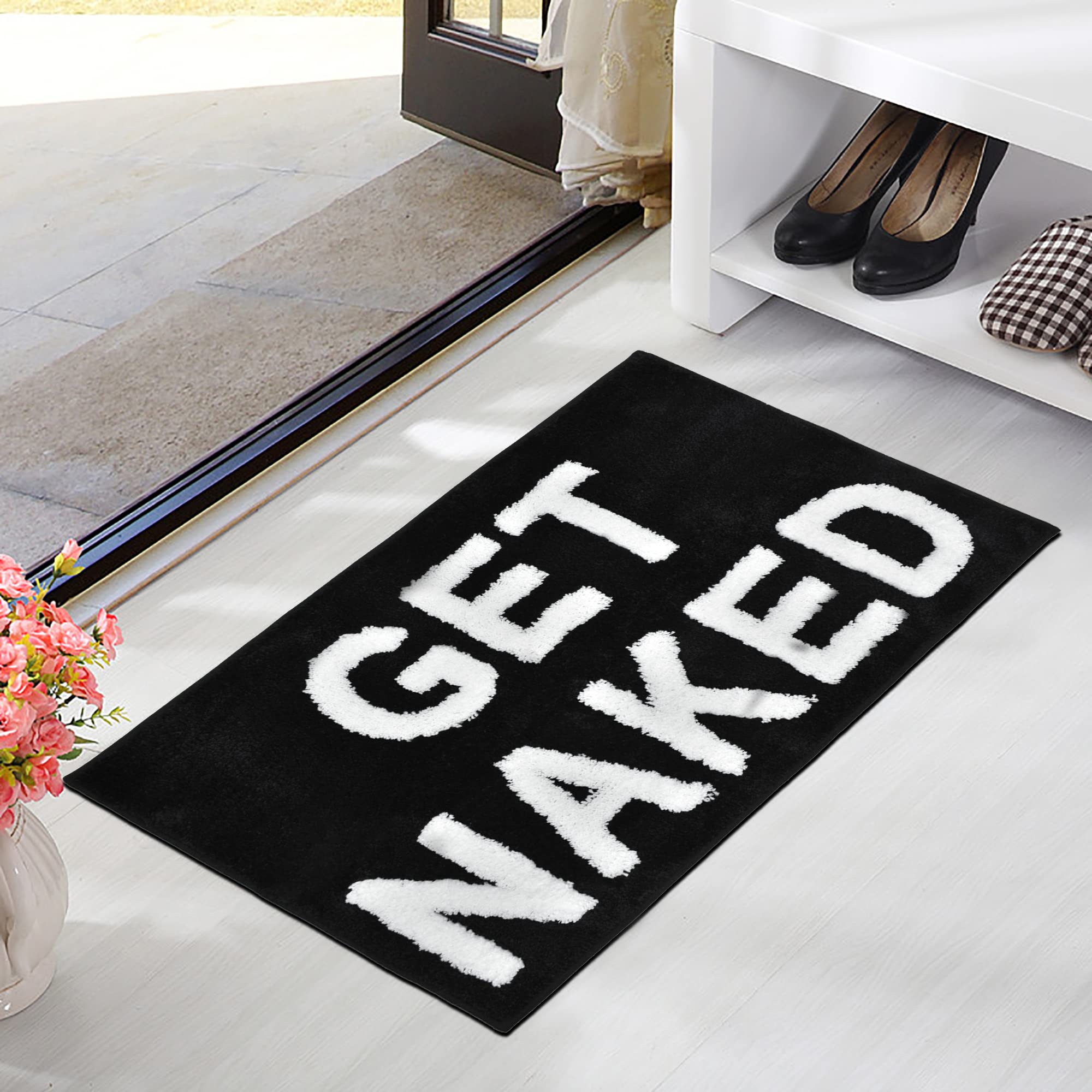 Zeeinx Get Naked Bath Mat Cute Bathroom Rugs Non Slip Microfiber Absorbent Bath Rugs Funny Bathroom Decor For Apartment Black Ba