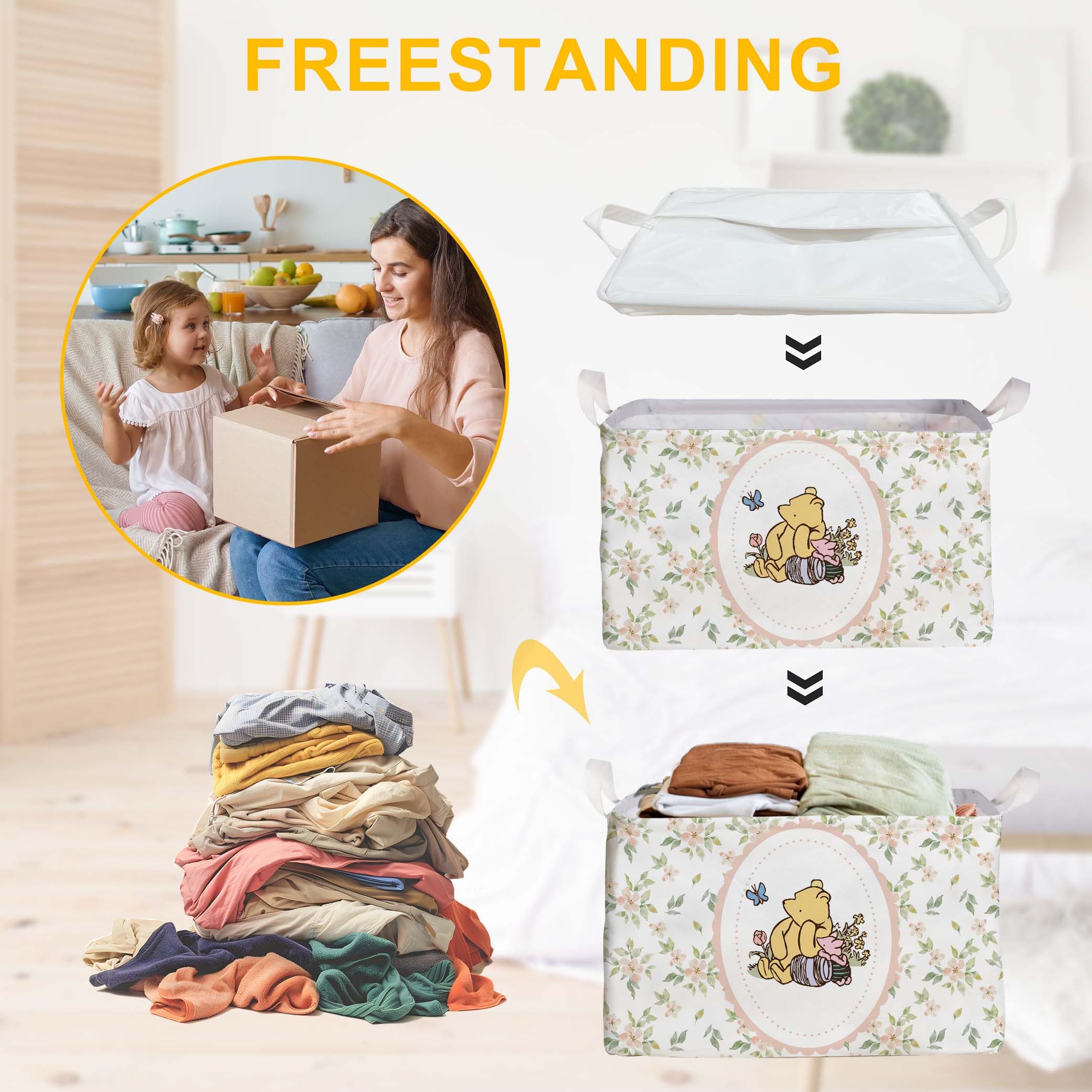 Winnie Nursery Storage Basket With A Waterproof Pe Coating,The Pooh Nursery Baby Stuff Storage Baskets Suitable For Bathroom And