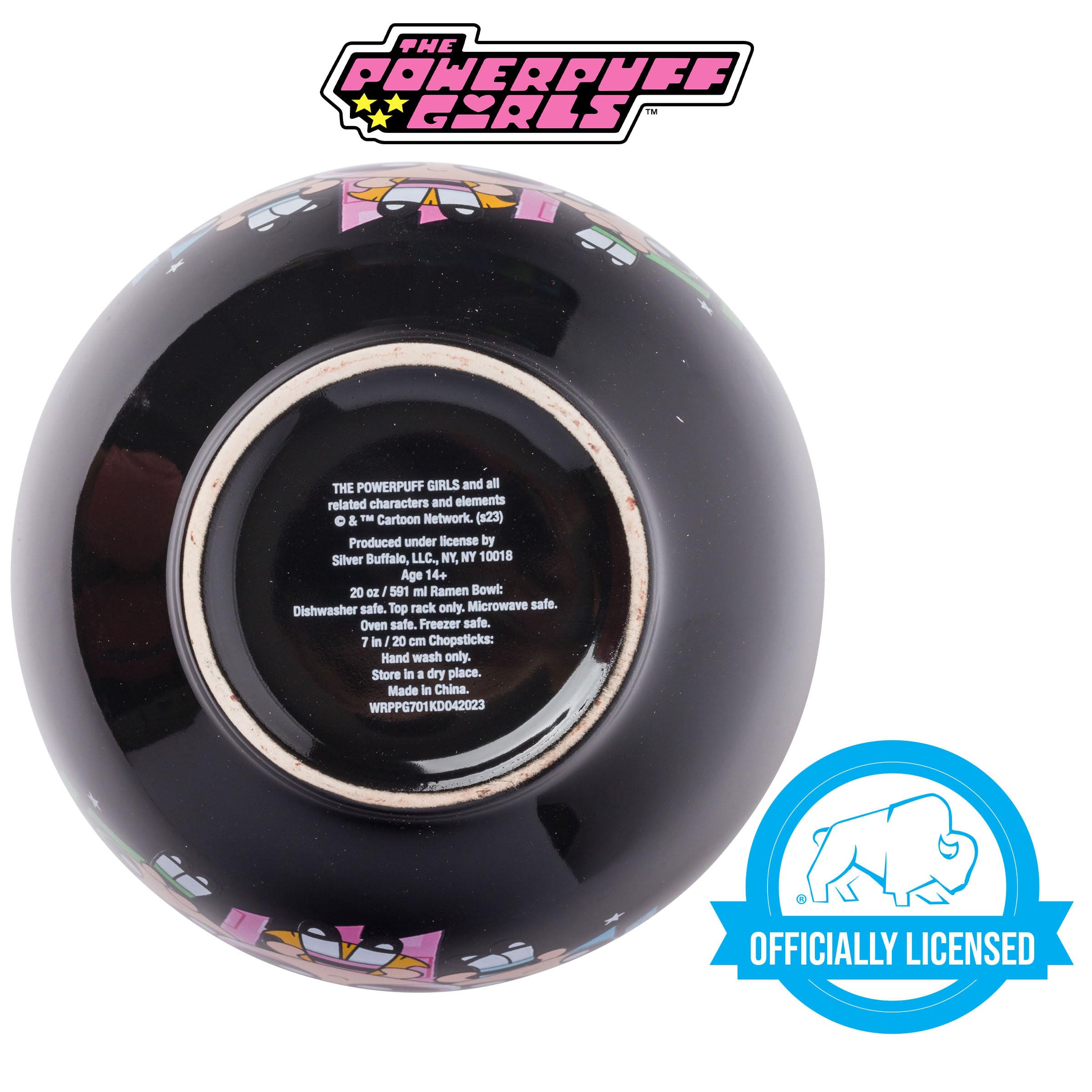 Silver Buffalo The Powerpuff Girls Girl Power Featuring Blossom, Bubbles, And Buttercup Ceramic Ramen Noodle Rice Bowl With Chop