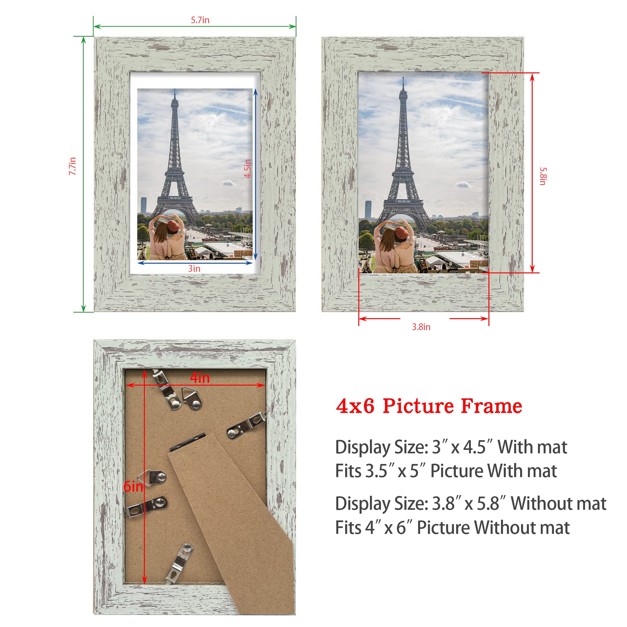 Hongkee 4x6 Picture Frame Set of 4, Made of Real Glass and Sage Green Wooden Frame, 4 by 6 Photo for Wall or Tabletop - Display