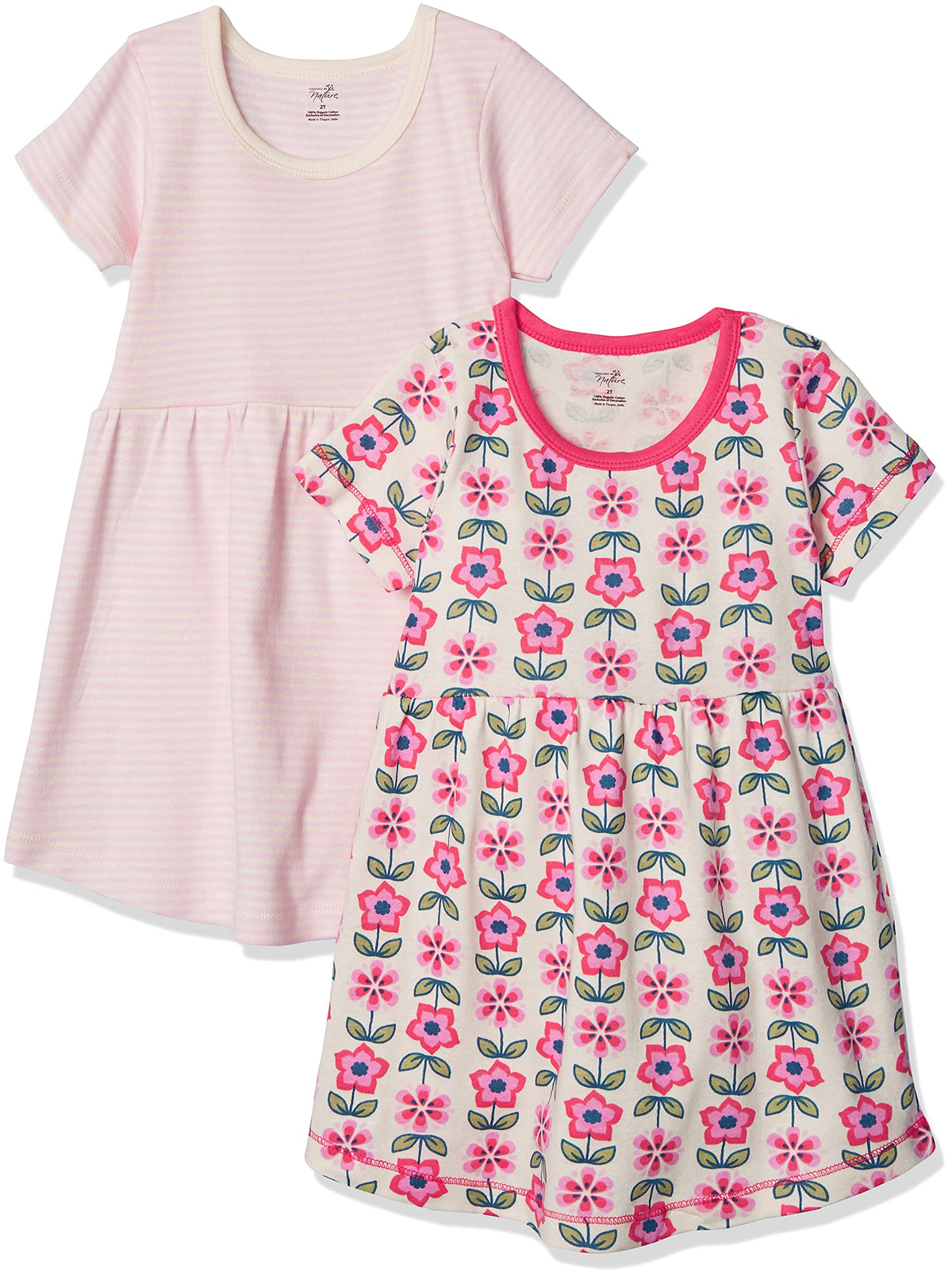 Touched By Nature Girls, Toddler, Baby And Womens Organic Cotton Short-Sleeve And Long-Sleeve Dresses, Flower Short Sleeve, 2 To