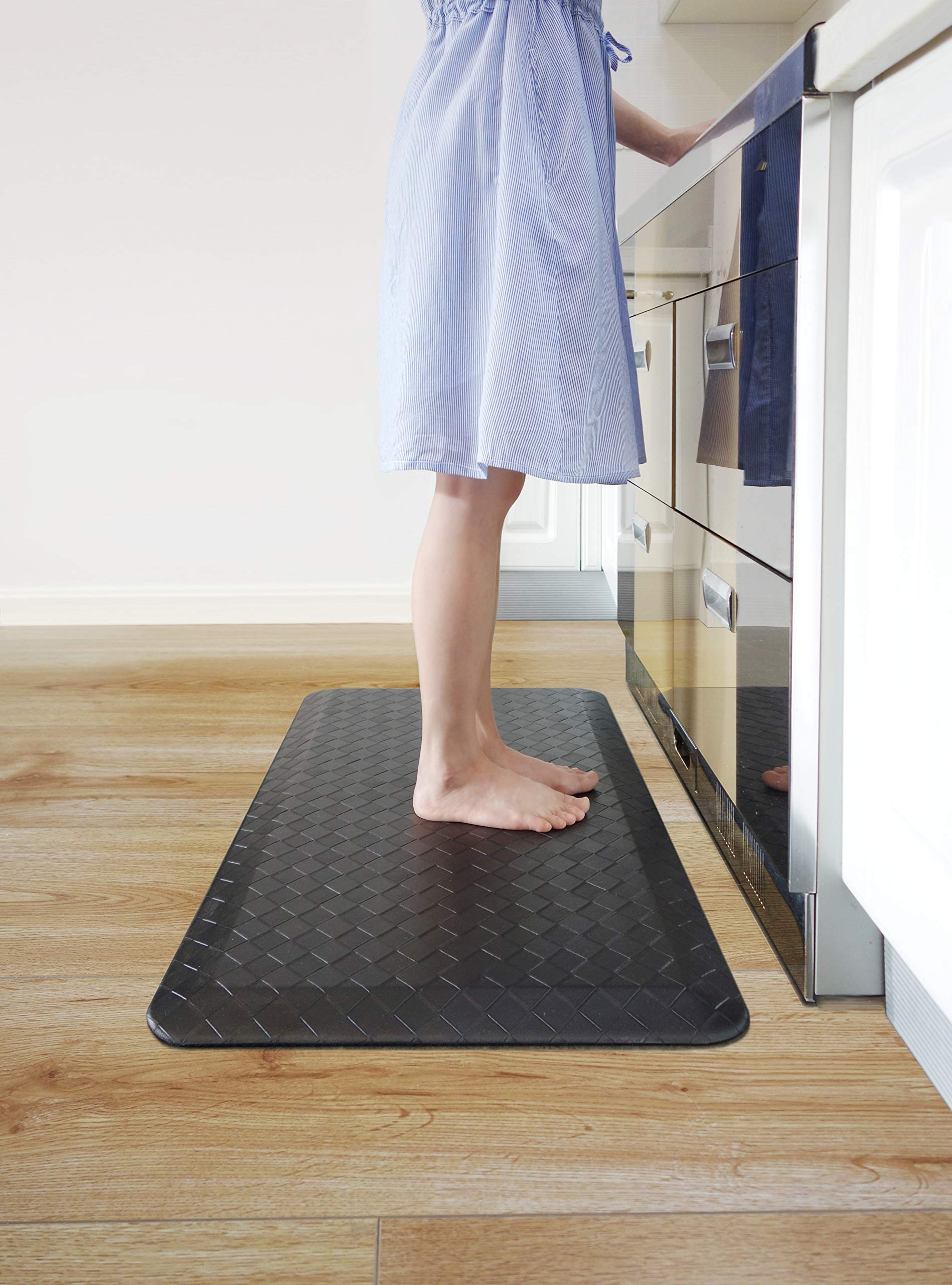 Elegant Comfort Anti Fatigue Standing Comfort Kitchen Mat - Oversized - Non-Slip Backing- Perfect For Kitchen 39 X 20 (Black)