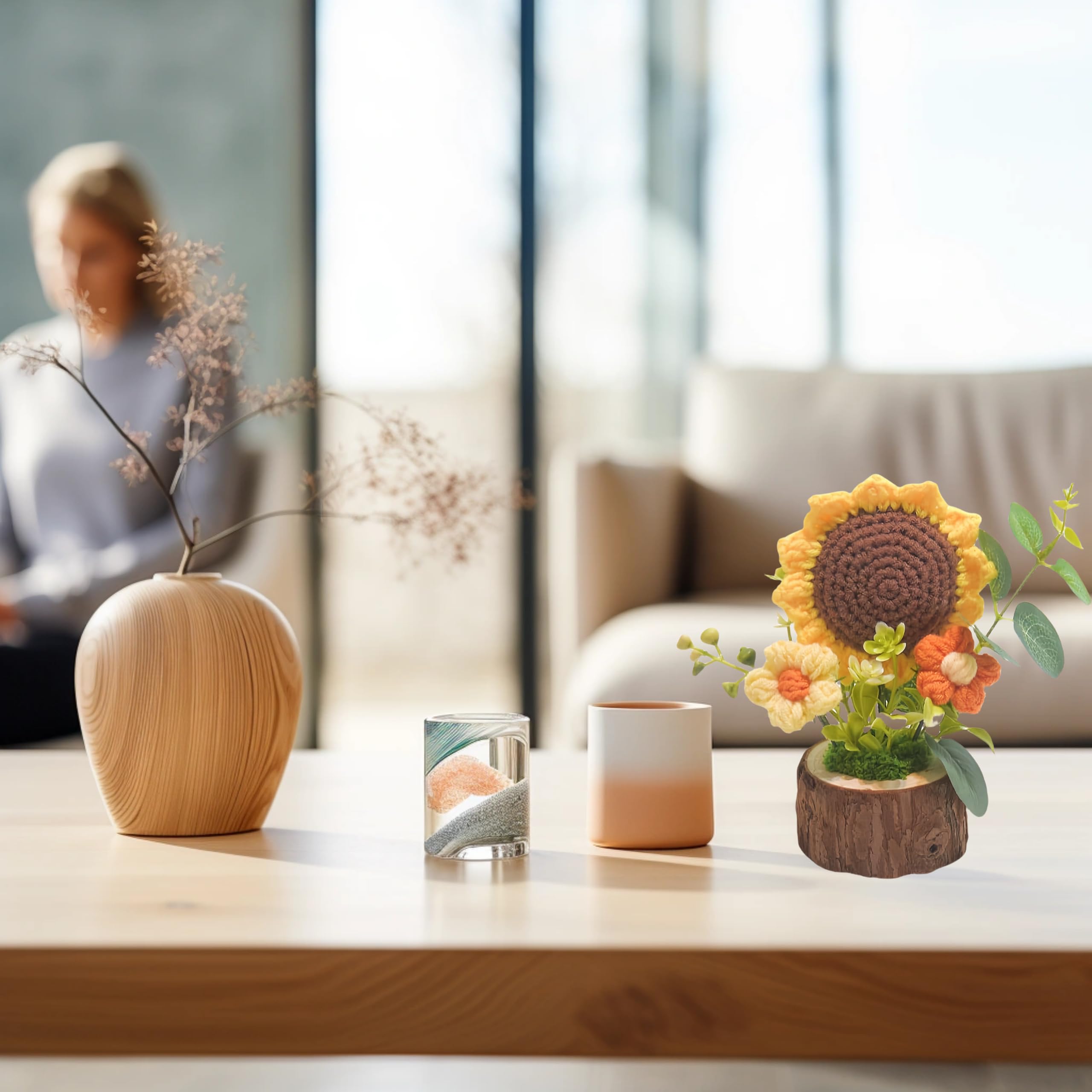 Tileafry Handmade Crochet Sunflower Bouquet - Knitted Potted Plant Decoration, Cute Gift for Home, Friends & Lovers, Model GZPZ-MGH01