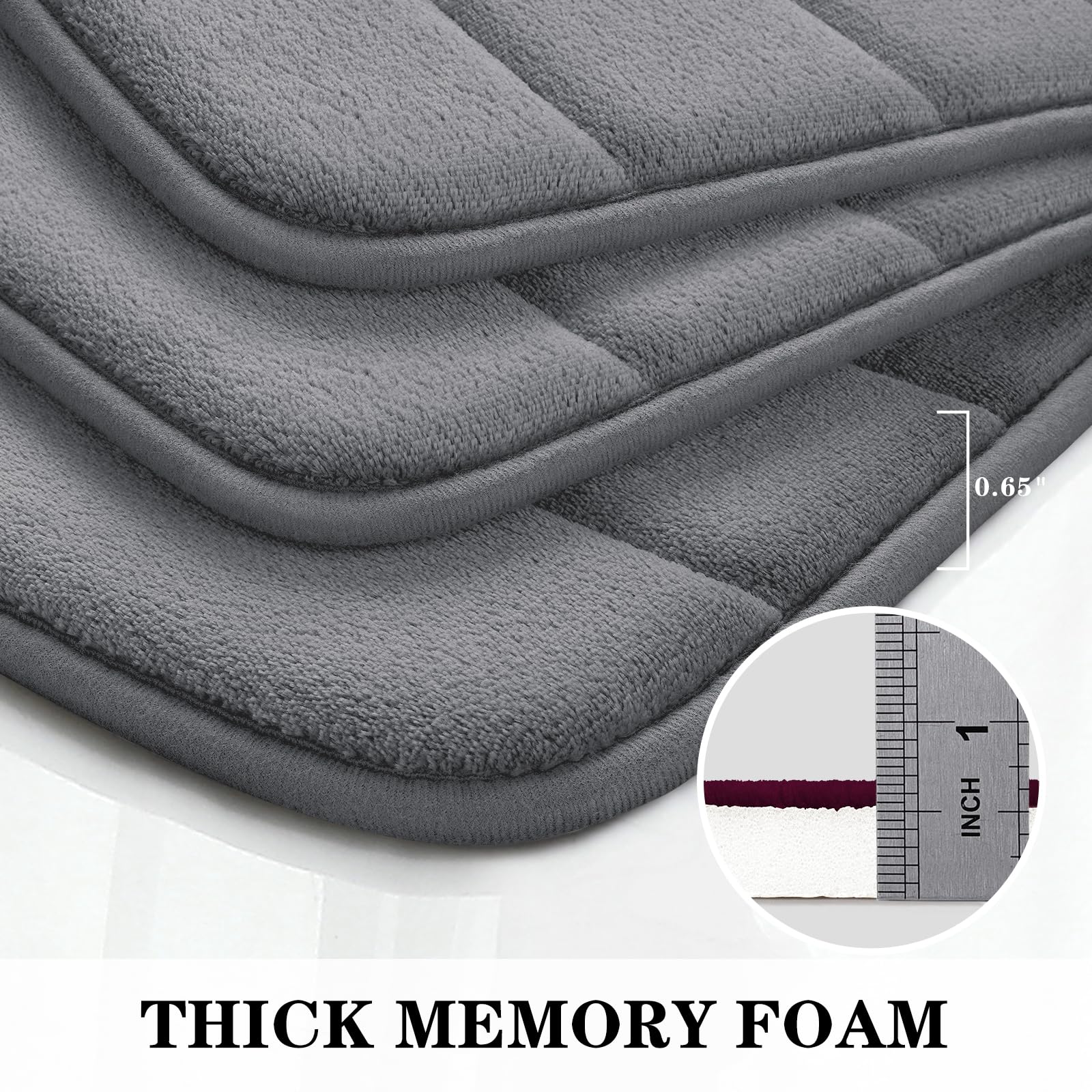 BYSURE Bathroom Rugs Sets 3 Piece Dark Grey Memory Foam Non Slip Extra Absorbent Bath Mat Set for Bathroom  Soft Bathroom Rugs and Mats Set Washable Floor Carpets