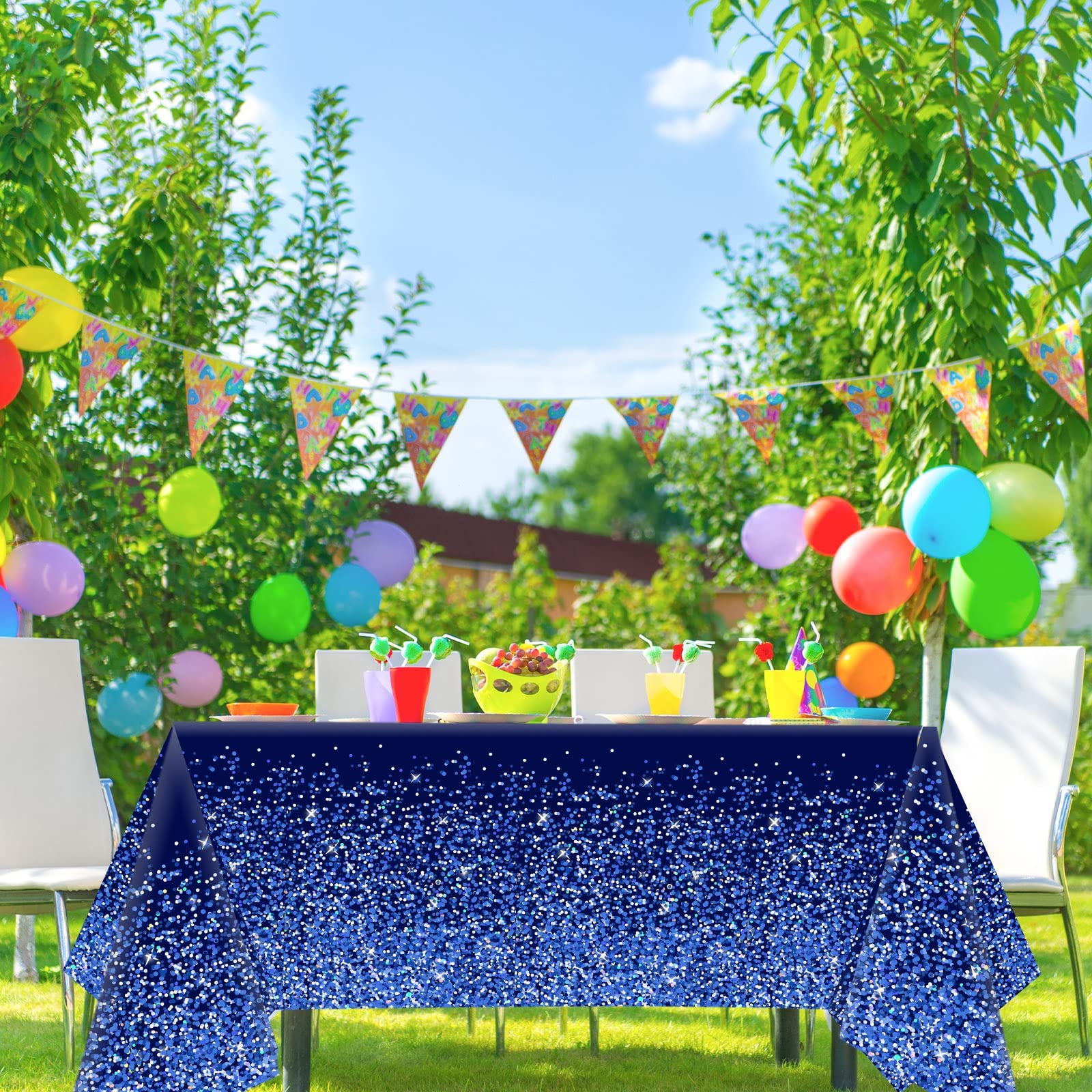 3Pcs Navy Blue And Silver Tablecloth For Rectangle Tables Disposable Royal Blue Tablecloth Sparkle Confetti Denim And Diamonds P