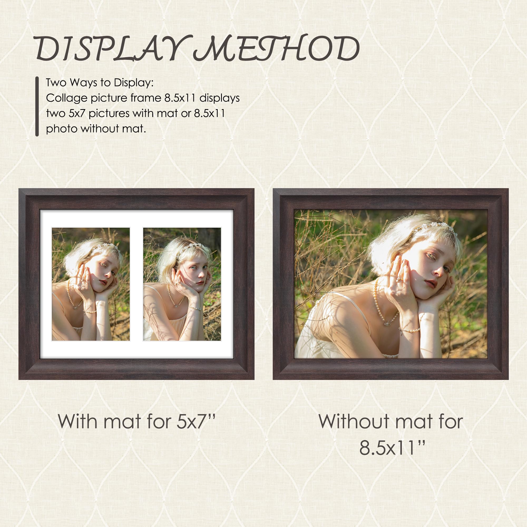 DUENPY 8.5x11 Picture Frame 5x7 Collage Picture Frame Displays Double 5x7 inch Photos or 8.5x11 Certificate (Without Mat) Wall D