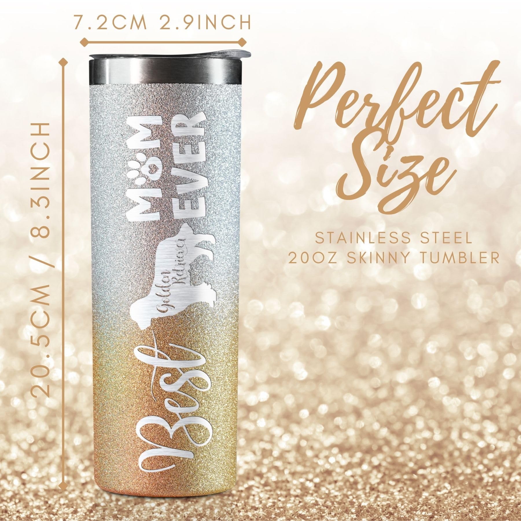 Onebttl Golden Retriever Gifts For Women, Dog Lover Gifts, Gifts For Dog Mom, Dog Owner, 20Oz Glitter Skinny Travel Tumbler, Gol
