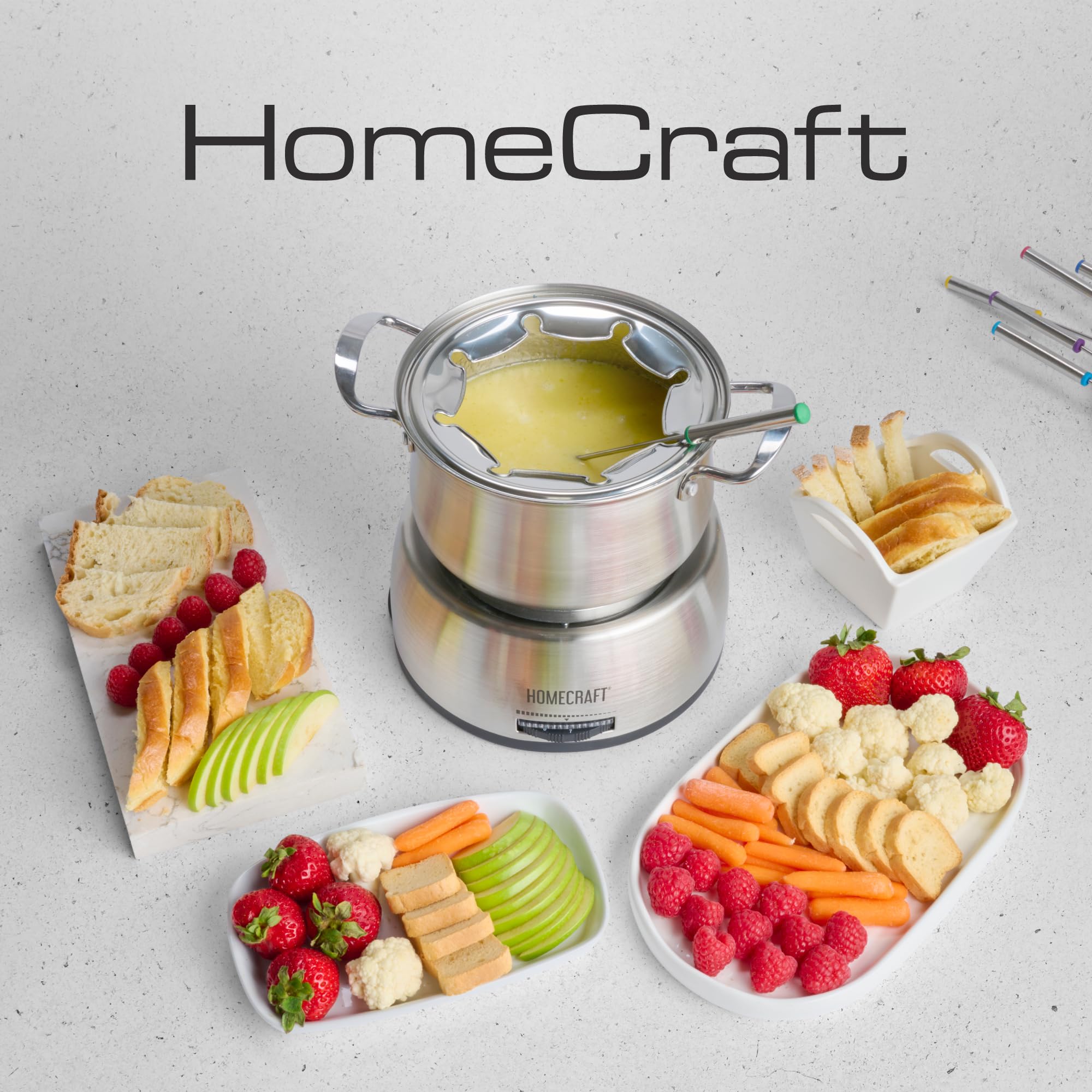 Nostalgia 8-Cup Electric Fondue Pot Set For Cheese & Chocolate - 8 Color-Coded Forks, Adjustable Temperature Control - Stylish S