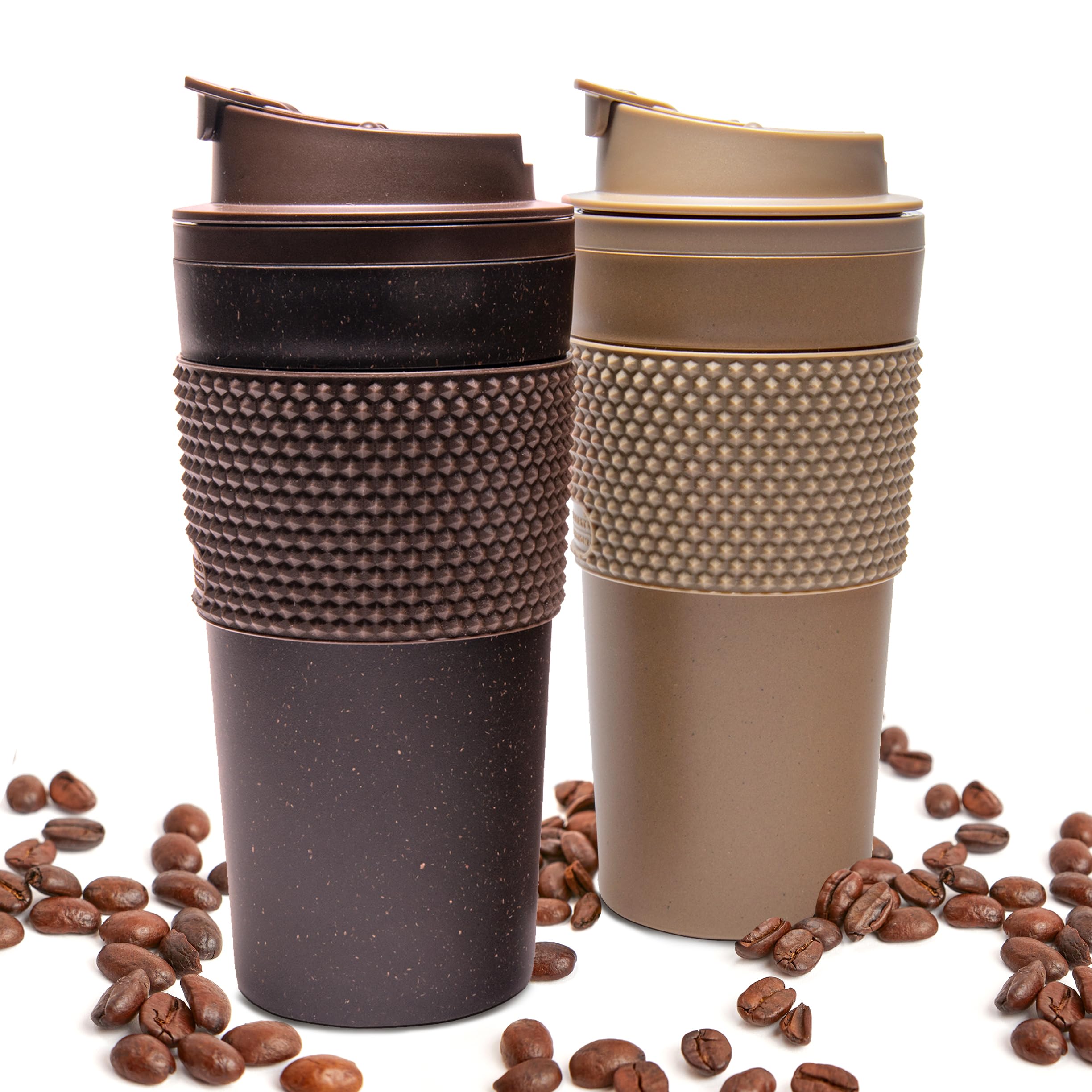 Stephan Roberts 16 oz Coffee Tumbler Set (2 Pack)  Insulated Double Wall Travel Mug with Leak Proof Lid, Cup Holder Friendly, B