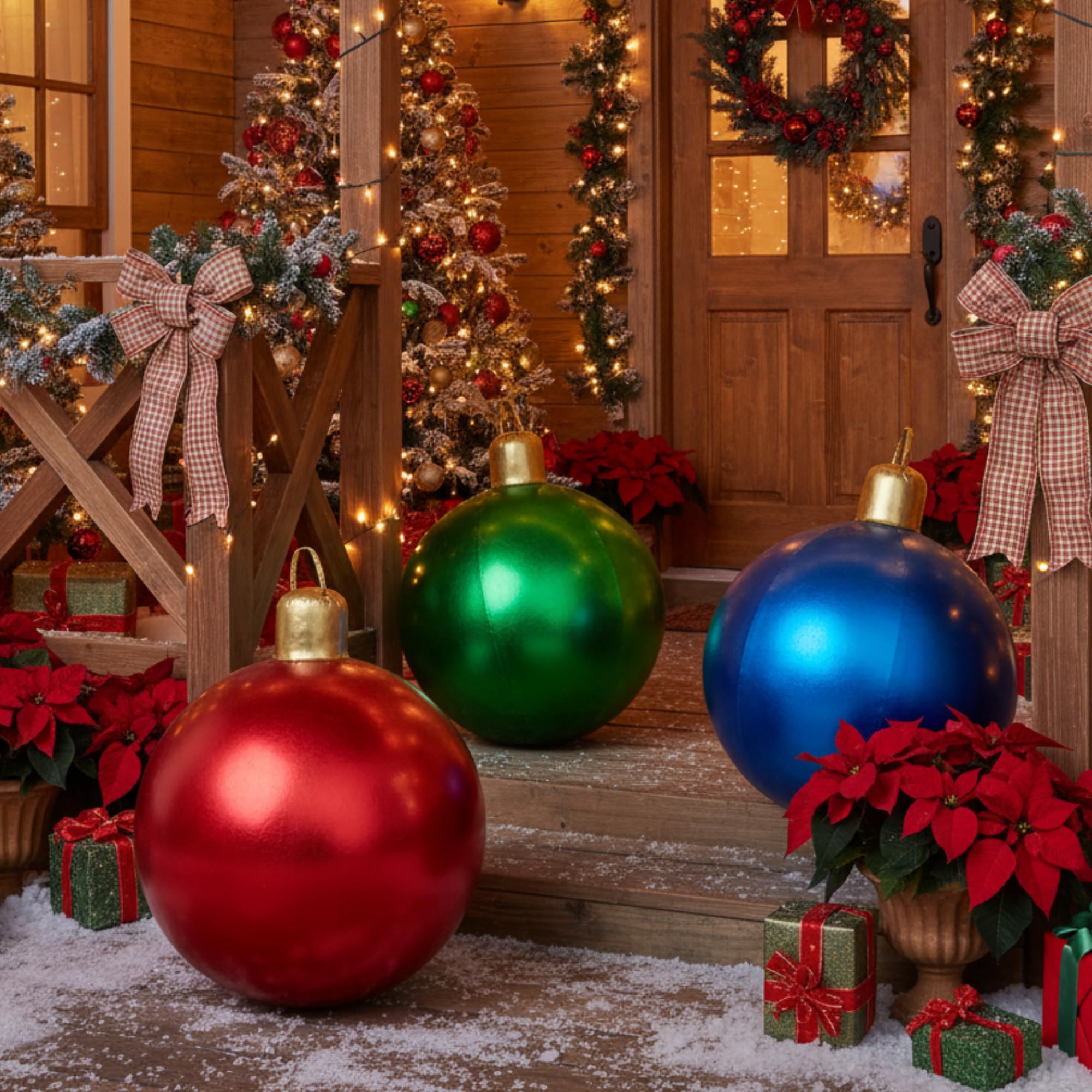 Jetec 3 Pcs 17  Christmas Inflatable Ball Ornament with Glitter Cloth Cover, Large PVC Xmas Blow Up Ornaments Holiday Blow Ball