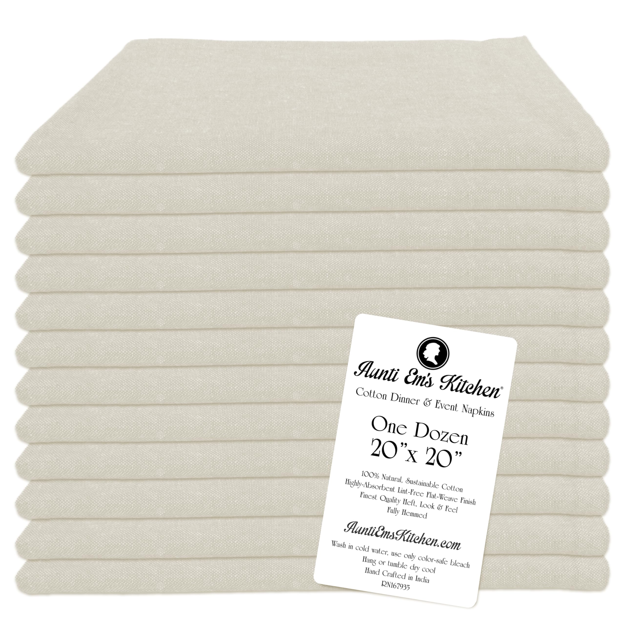 Aunti Em'S Kitchen Natural Cotton Napkins Cloth 20 X 20 Oversized 100% Natural Bulk Linens For Dinner, Events, Weddings, Set Of