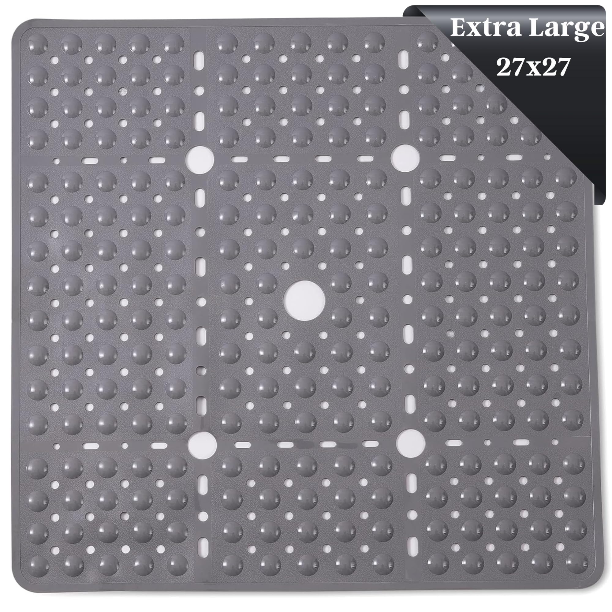 ENKOSI Large Square Shower Mat Non Slip - Non Slip Shower Mats - Shower Mats for Showers Anti Slip - Shower Slip Mat - Bath Mat for Shower - Shower Matt for Shower - Shower Stall Mat (Grey 27x27)