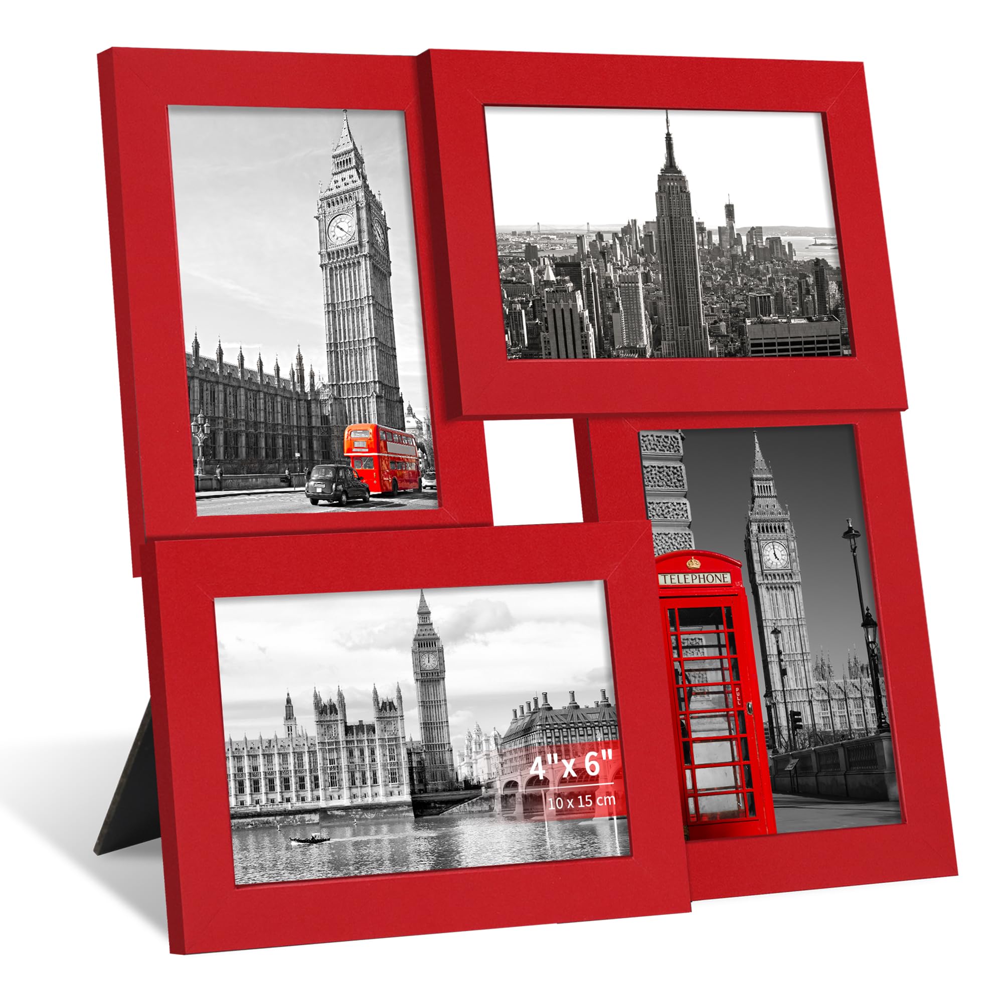 SZYUU 4x6 Collage Picture Frame,4 Photo Frame with Real Glass,Family Picture Frame Collage Wall Hanging or Tabletop Display,Red