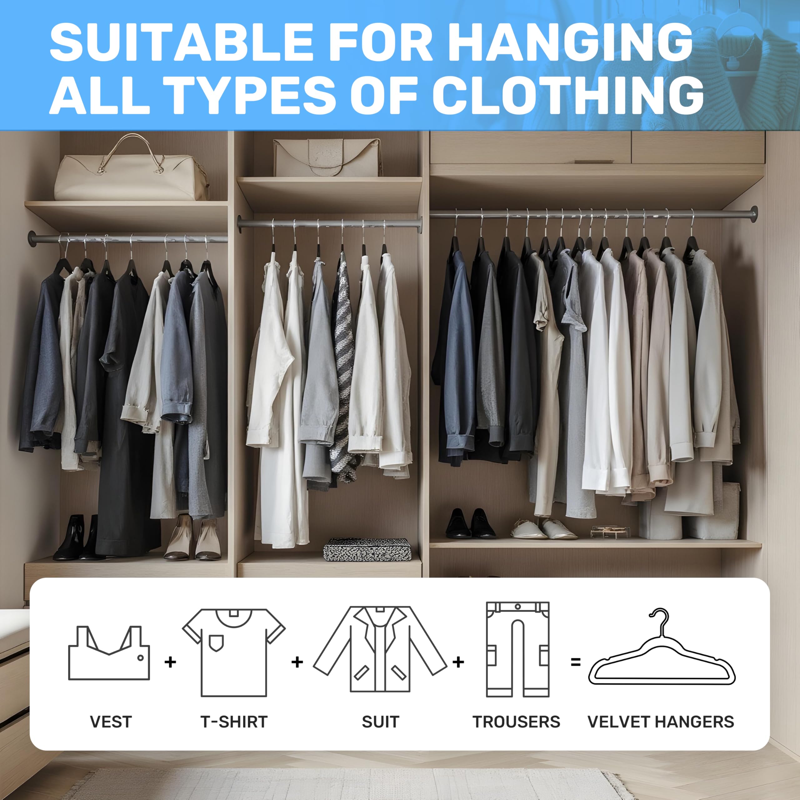 Simple Deluxe 70 Pack Velvet Hangers, Non-Slip Felt Hangers With Shoulder Notches, Space Saving Heavy Duty Clothes Hangers For C