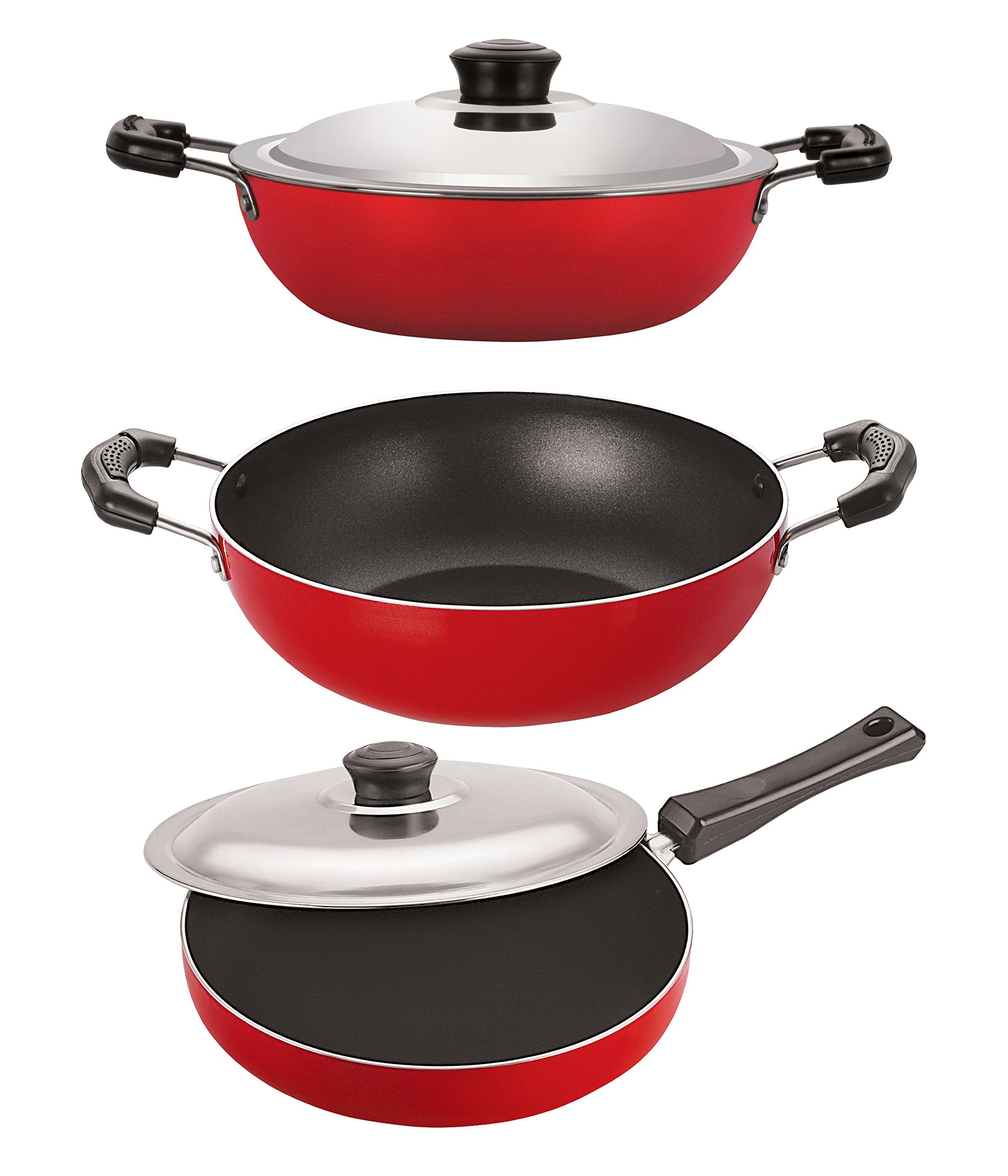 Nirlon Gas Compatible NonStick Aluminium Kitchenware Utensils Combo Set With Bakelite Handle, 2.6Mm_Fp12_Kd14_Dkd(M)