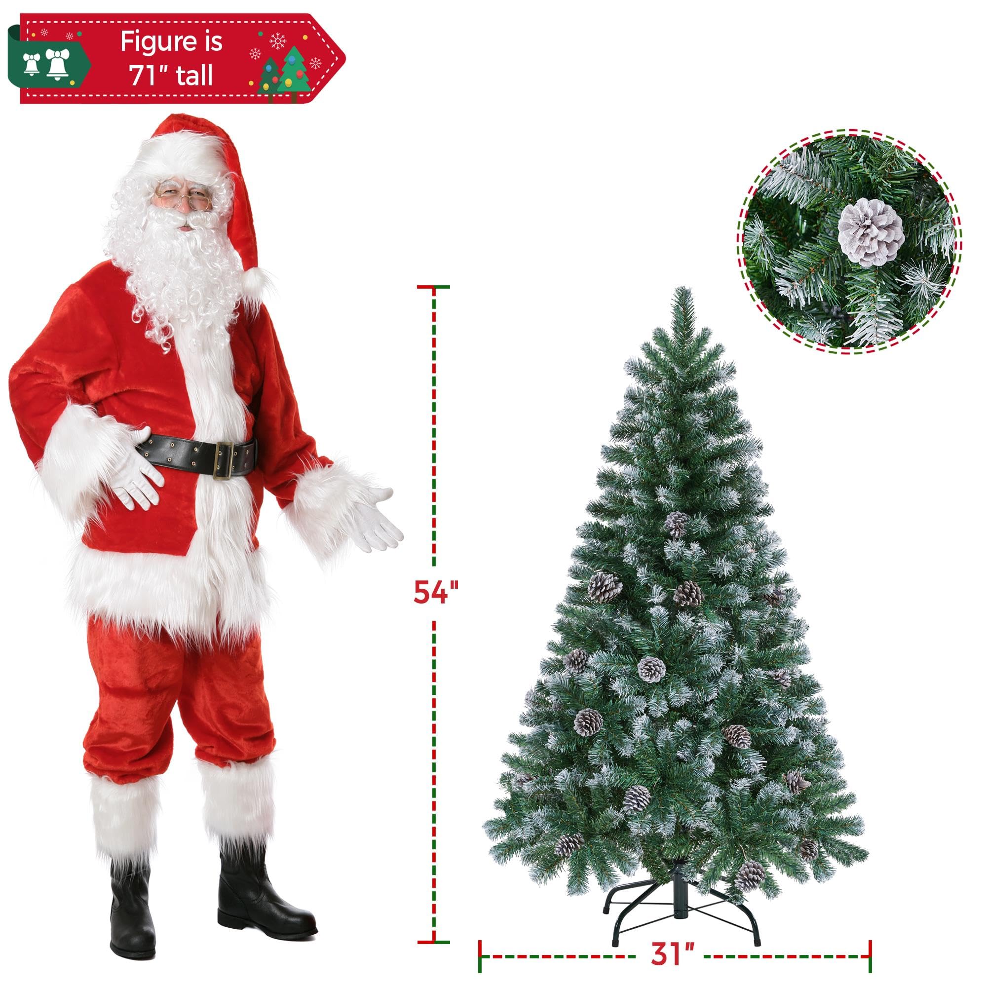 Yaheetech 4.5ft Artificial Christmas Tree, Snow Flocked Christmas Tree w/35 Pinecones, 412 Frosted Tips, Pre-Decorated Tree for