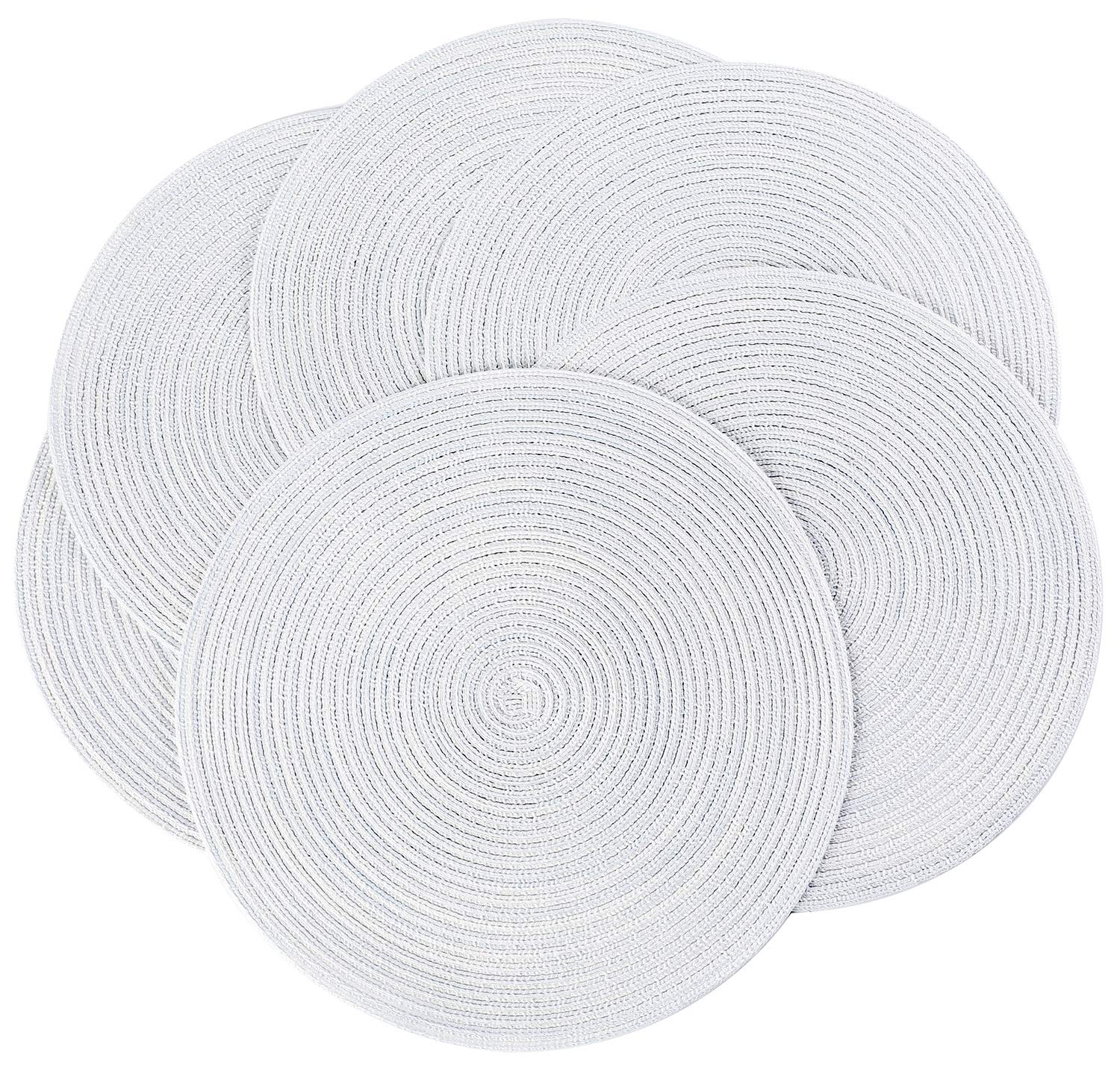 Peking Round Placemats Set Of 6, Cotton Woven Placemat Heat-Resistant Non-Slip Washable Table Mats For Dining Table 15 Inch, Whi