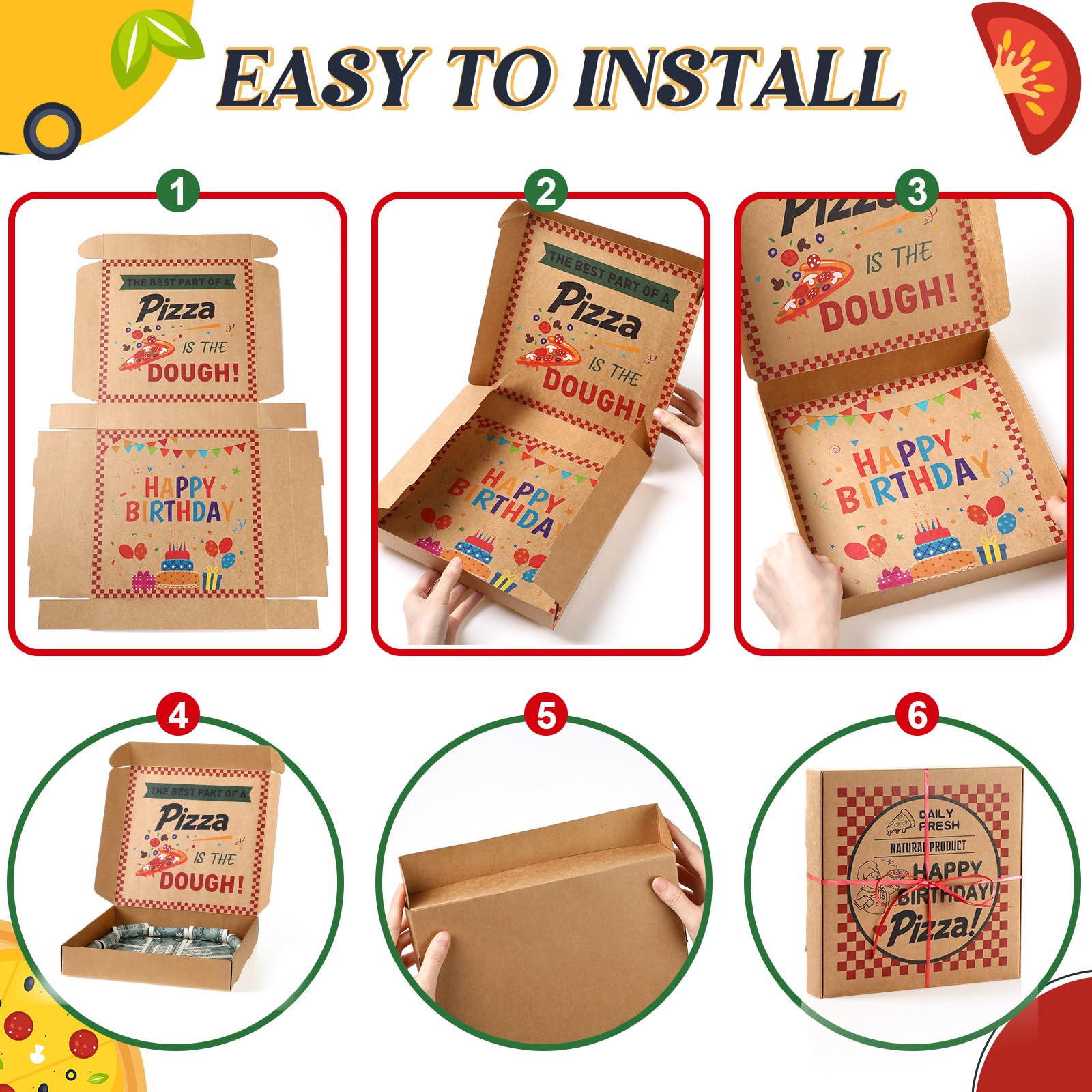 Feifeiya 2 Pcs Birthday Pizza Money Box for Cash Gift 10 x 10 Inch Pizza Boxes Money Holder Fun Gift for Surprise Funny Classic