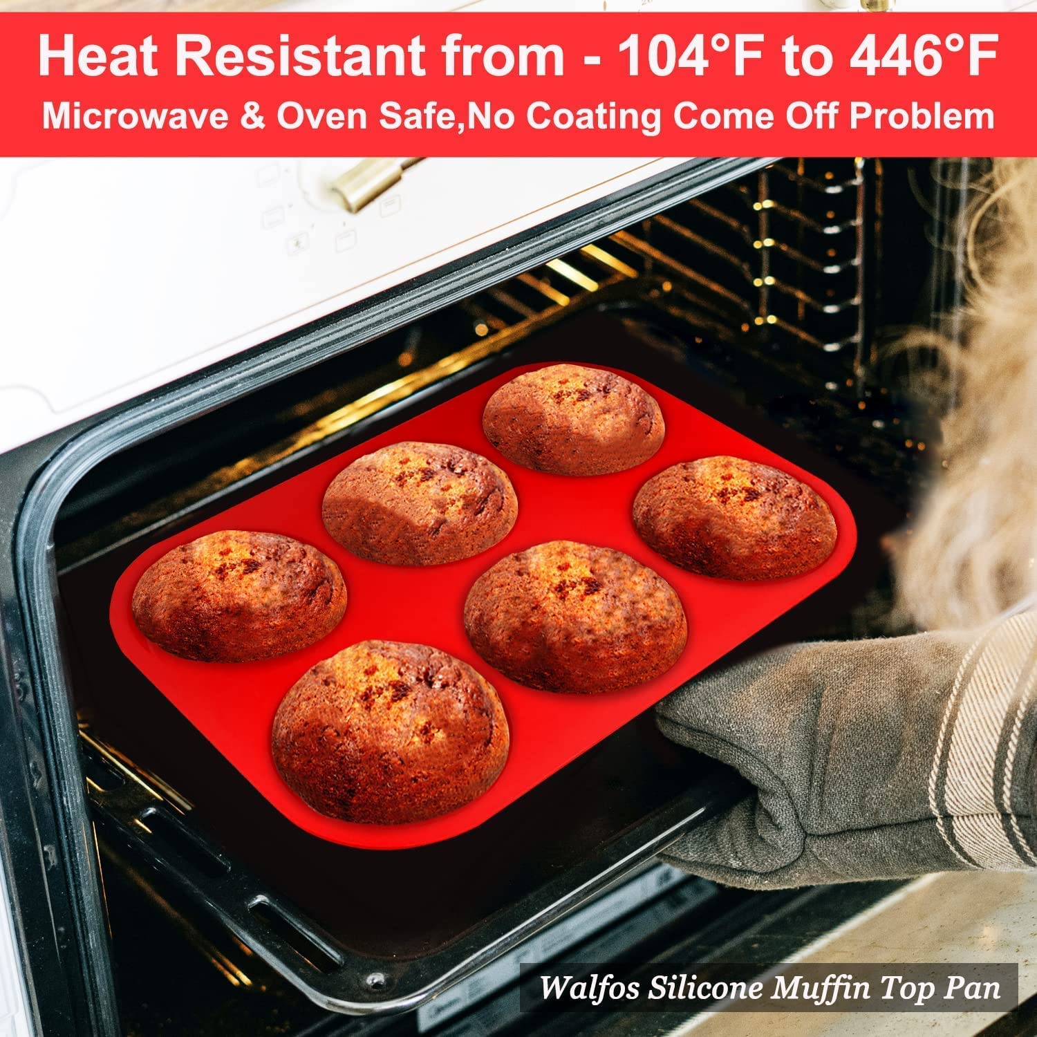 Walfos Silicone Muffin Top Pans For Baking 4Inch Jumbo Size, Perfect Results Premium Non-Stick Bakeware Egg Baking Pan, Great Fo