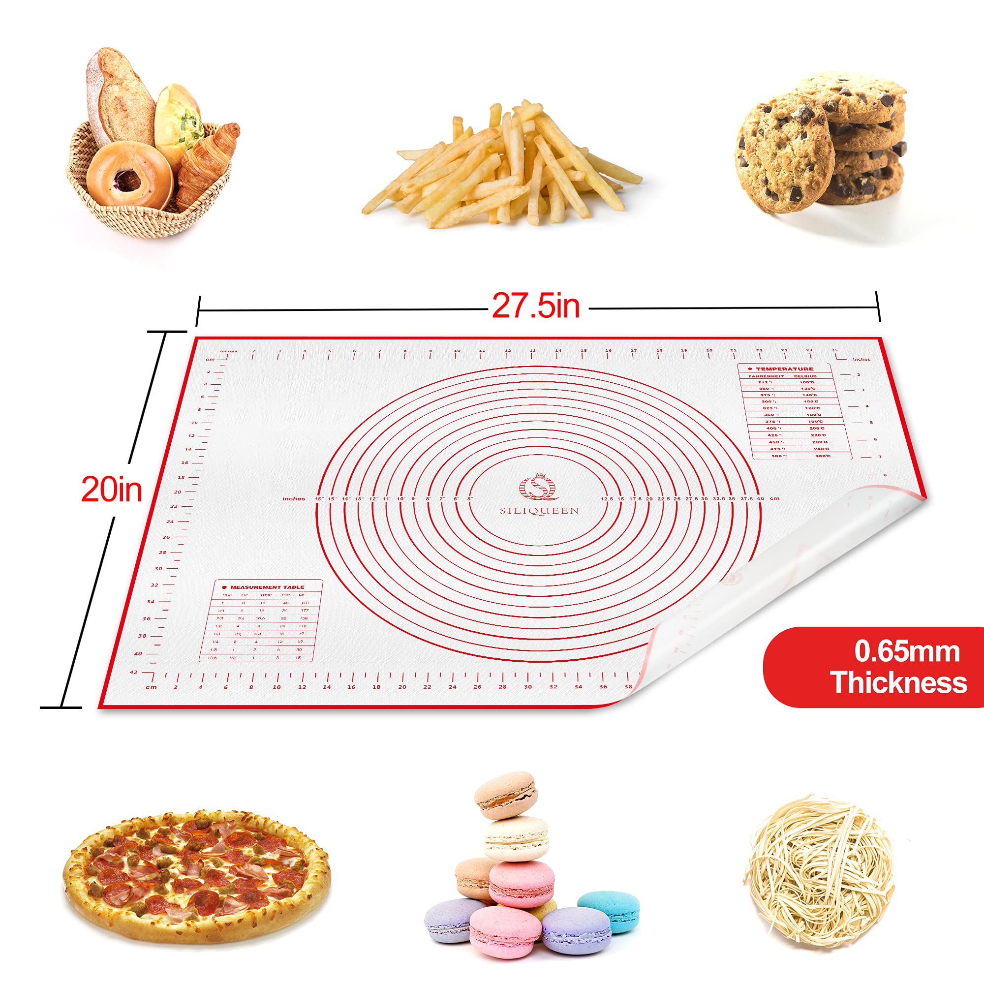 Siliqueen Silicone Pastry Baking Mat With Measurements Extra A Brush And A Dough Scraper- 27.5    X 20    Heat Resistant, Bpa Fr