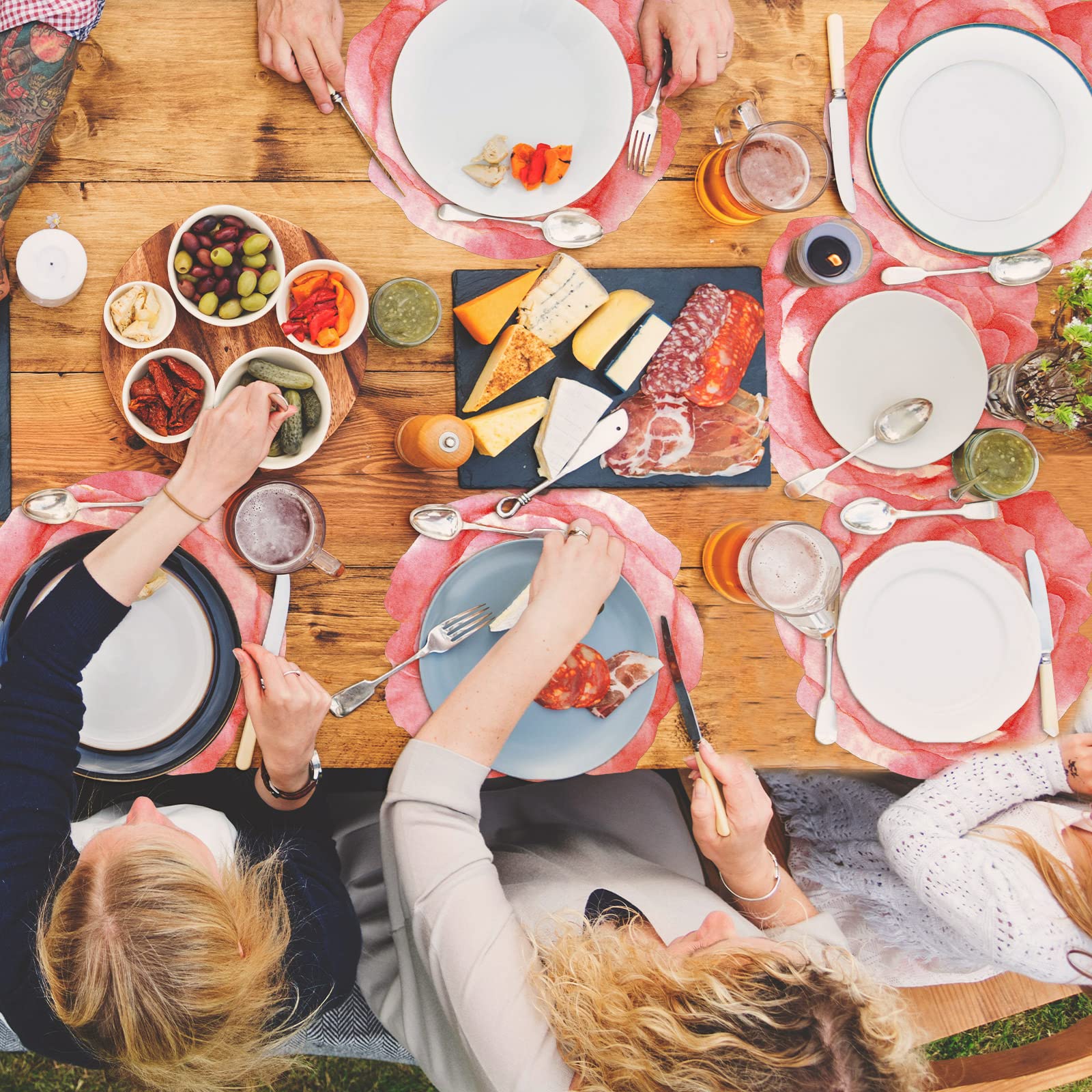 Teling Disposable Table Placemats 13 Inch Pink Flower Paper Placemats For Bridal Baby Shower Birthday Party Supplies Decorations