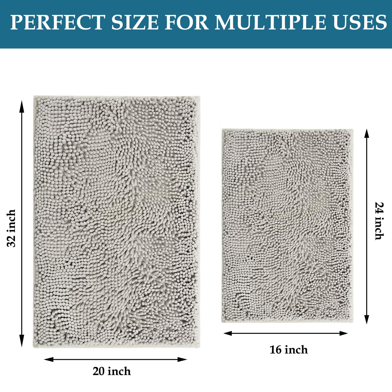 Luxury Chenille Bath Rug, Non-Slip Bathroom Rugs Set, Extra Soft, And Absorbent Shaggy Bathroom Mat Rugs, Plush Bathroom Carpet