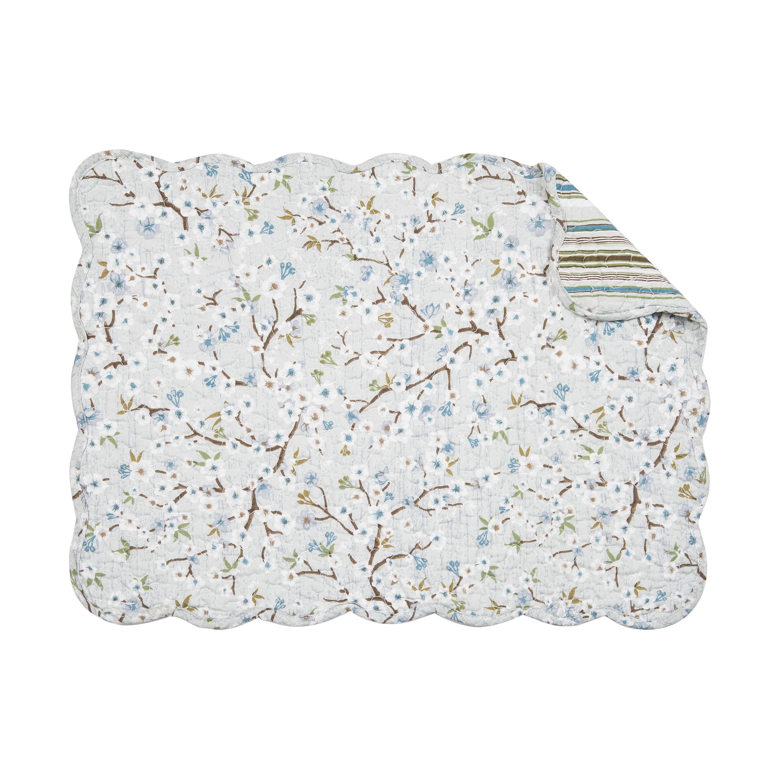 C&F Home Serenity Reversible Scalloped Quilted Vintage Floral Flower Themed Dining Tabletop Placemats Set of 6 All Seasons Sprin