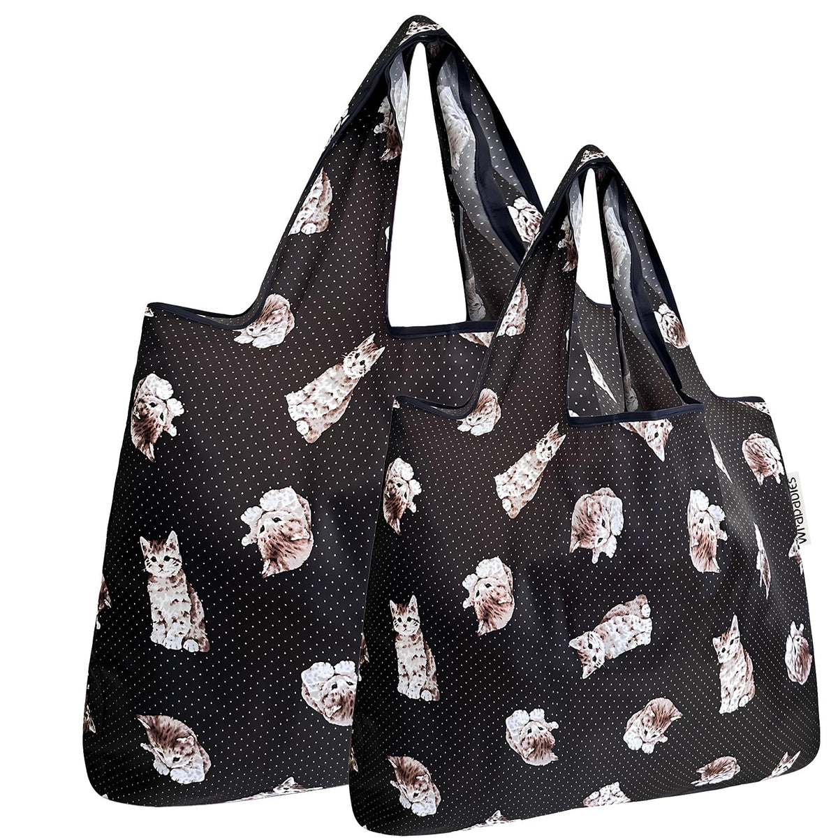 Allydrew Large & Small Foldable Tote Nylon Reusable Grocery Bags, Set Of 2, Cute Kitty