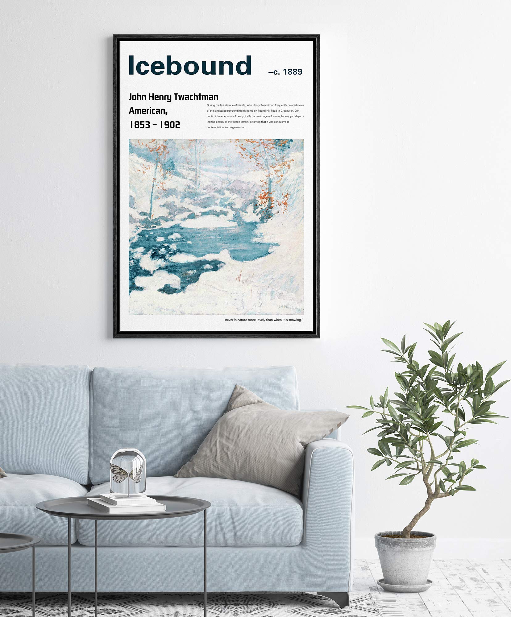 Idea4Wall Framed Canvas Print Wall Art Icebound Master Artist John Henry Twachtman Nature Wilderness Oil Painting Impressionism