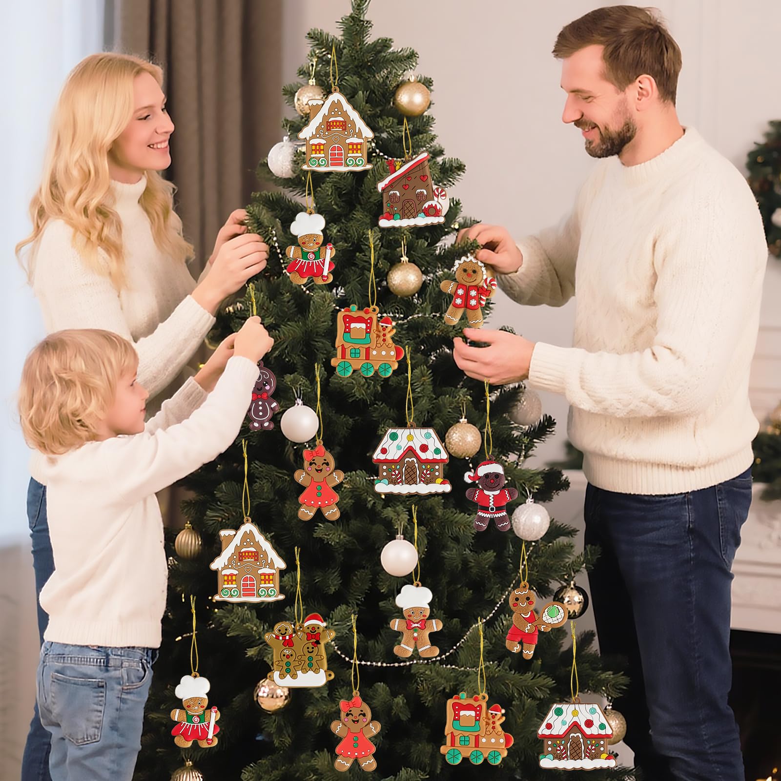 12pcs Gingerbread Man Ornaments for Christmas Tree, Assorted Gingerbread Figurines Decorations with Gingerbreads House Ornaments