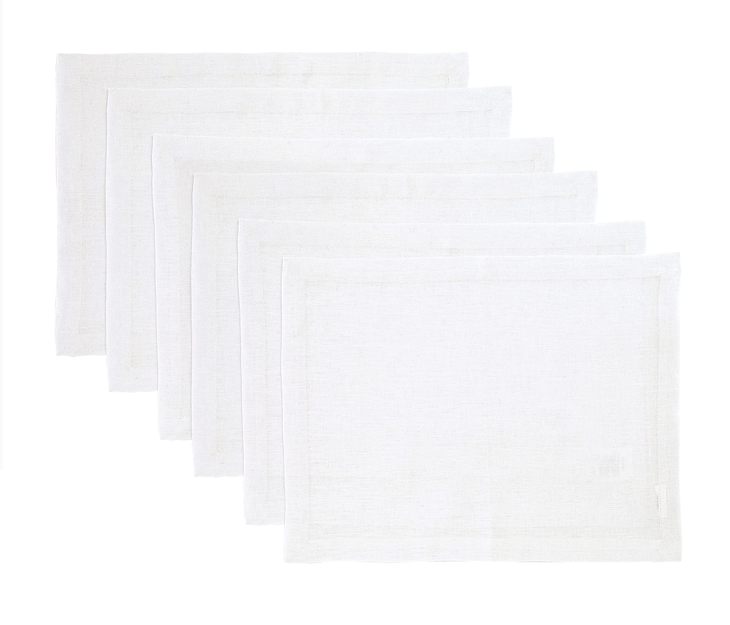 Solino Home Linen Placemats 19 L x 14 W Inch - 100% Pure Linen White Cloth Placemats Set of 6 - Fete, Washable Fabric Place Mats