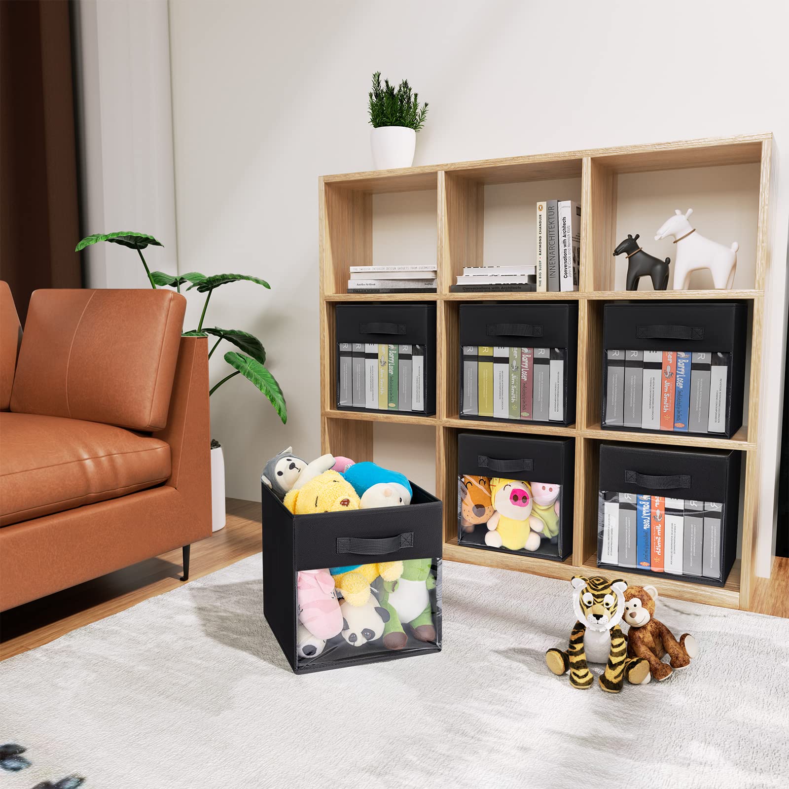 DIMJ Collapible Storage Cubes  12 Inch Cube Storage Bins with Window  Fabric Bins Baskets for Shelves  Foldable Cube Storage Organizer Cube Bins for Closet  Shelves  Home  Office  3 Packs  Black