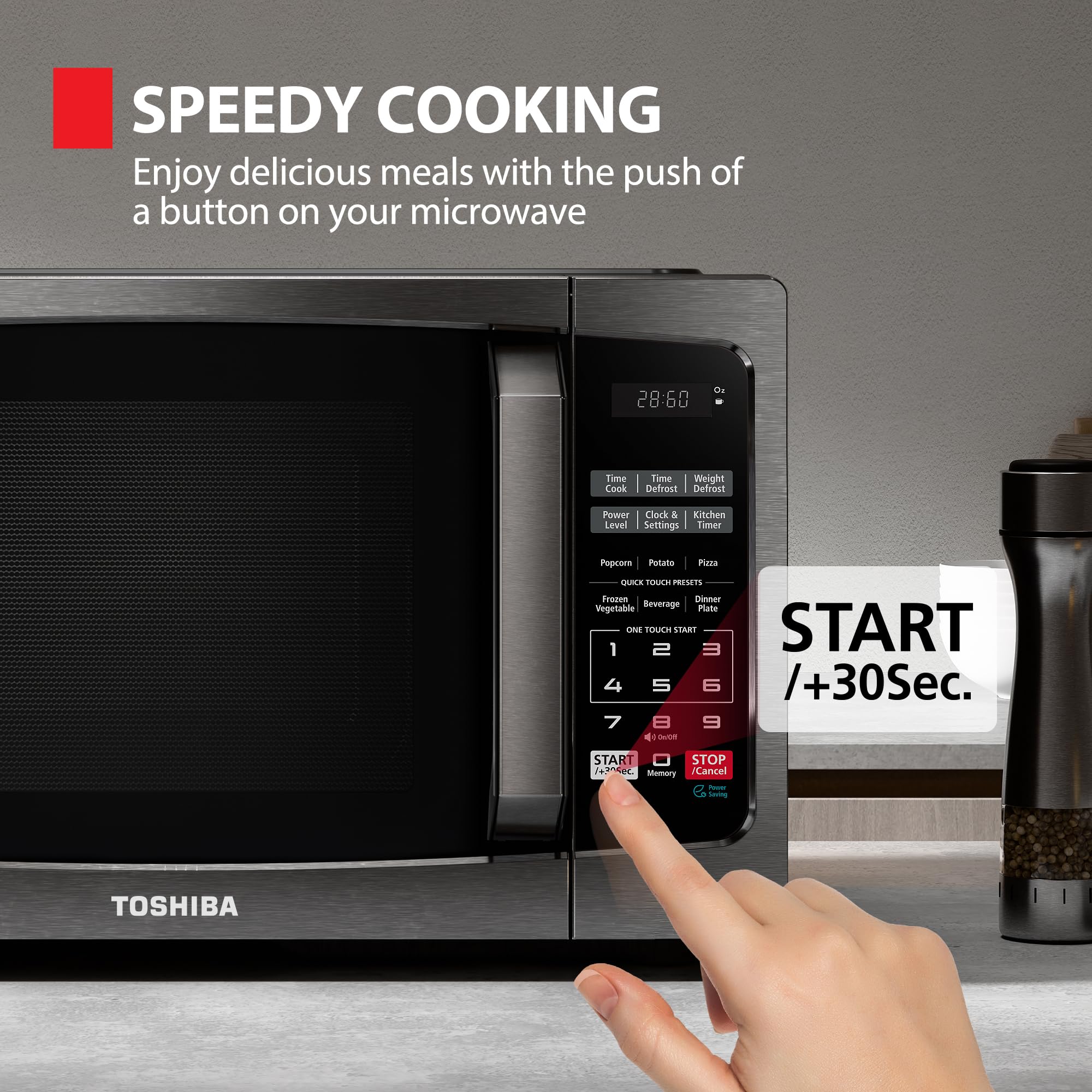TOSHIBA ML-EM09PA(BS) Small Microwave Oven with 6 Auto Menus, Mute Function & Child Lock, LED Lighting, Perfect for Apartment, 0