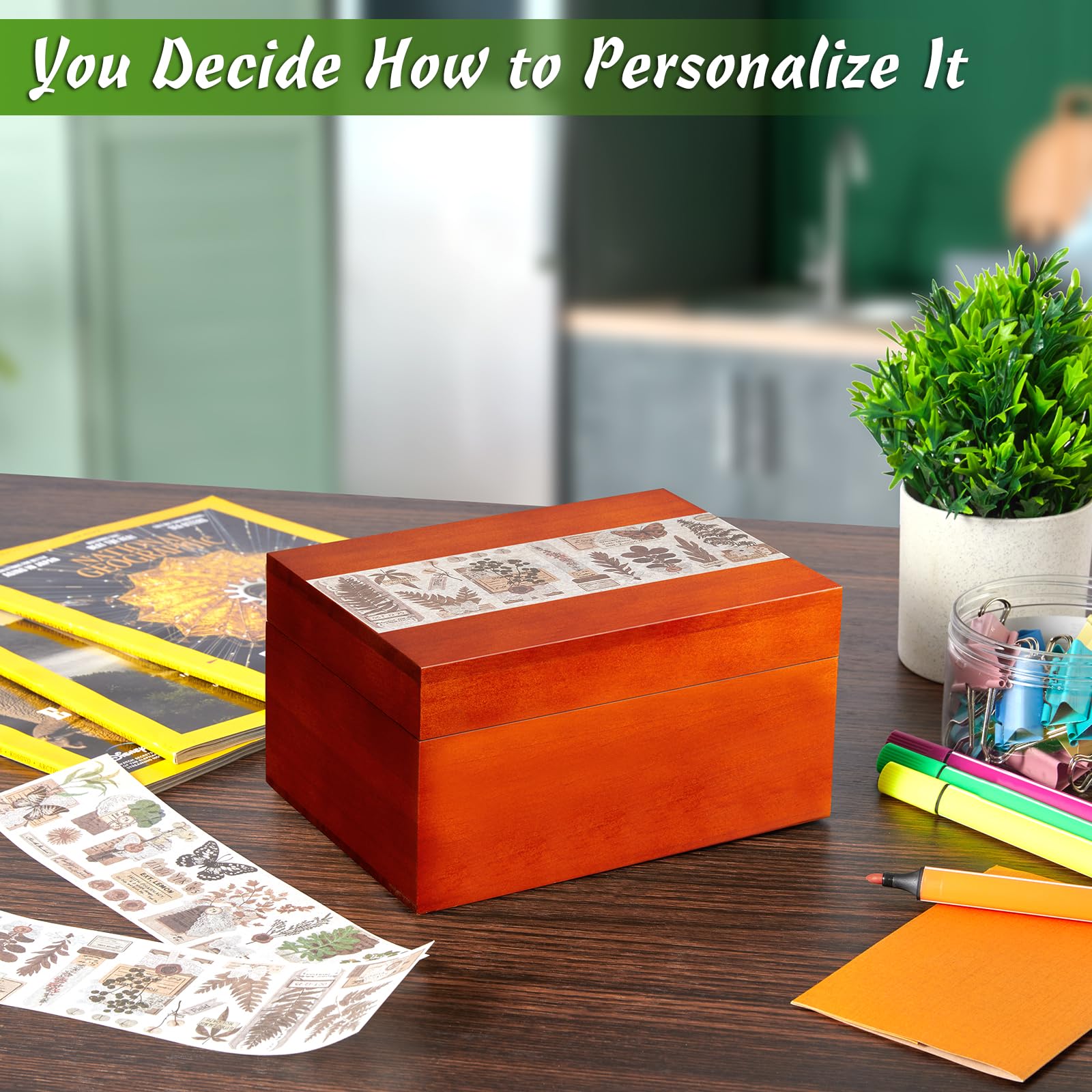 DRASTAR Large Wooden Keepsake Memory Box, Decorative Storage Box with Hinged Lid, Jewelry Gift Box with Lids, Brown