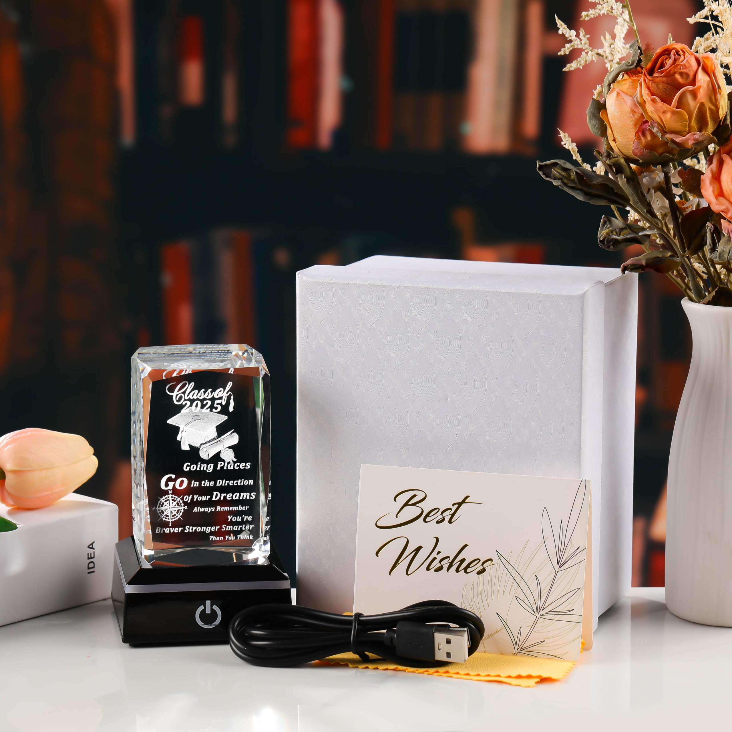 Movdyka 2025 Graduation Gifts for Her Him, 3D Layser Engraved Class of 2025 with Base, Unique High School College Graduation Gif