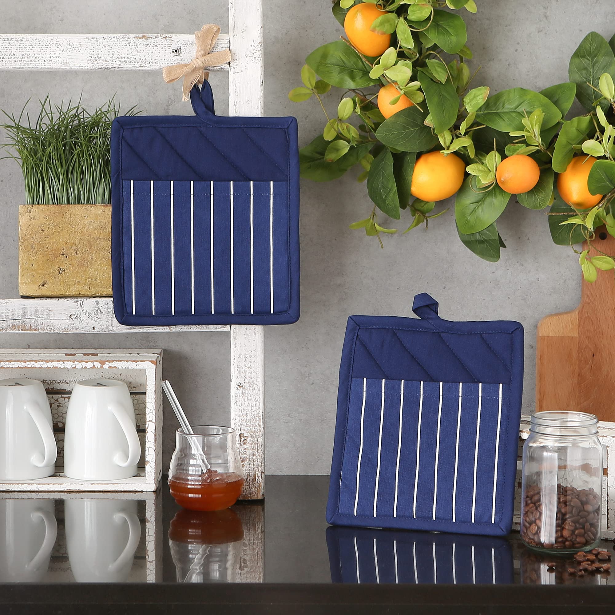 Professional And Commercial Grade, Chef Stripe Kitchen, Potholders, Nautical Blue